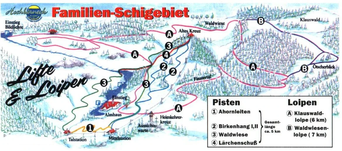 Pistenplan Hochbärneck (St. Anton an der Jeßnitz) 2025/26 – Übersichtskarte mit Pisten, Liften und Bergbahnen