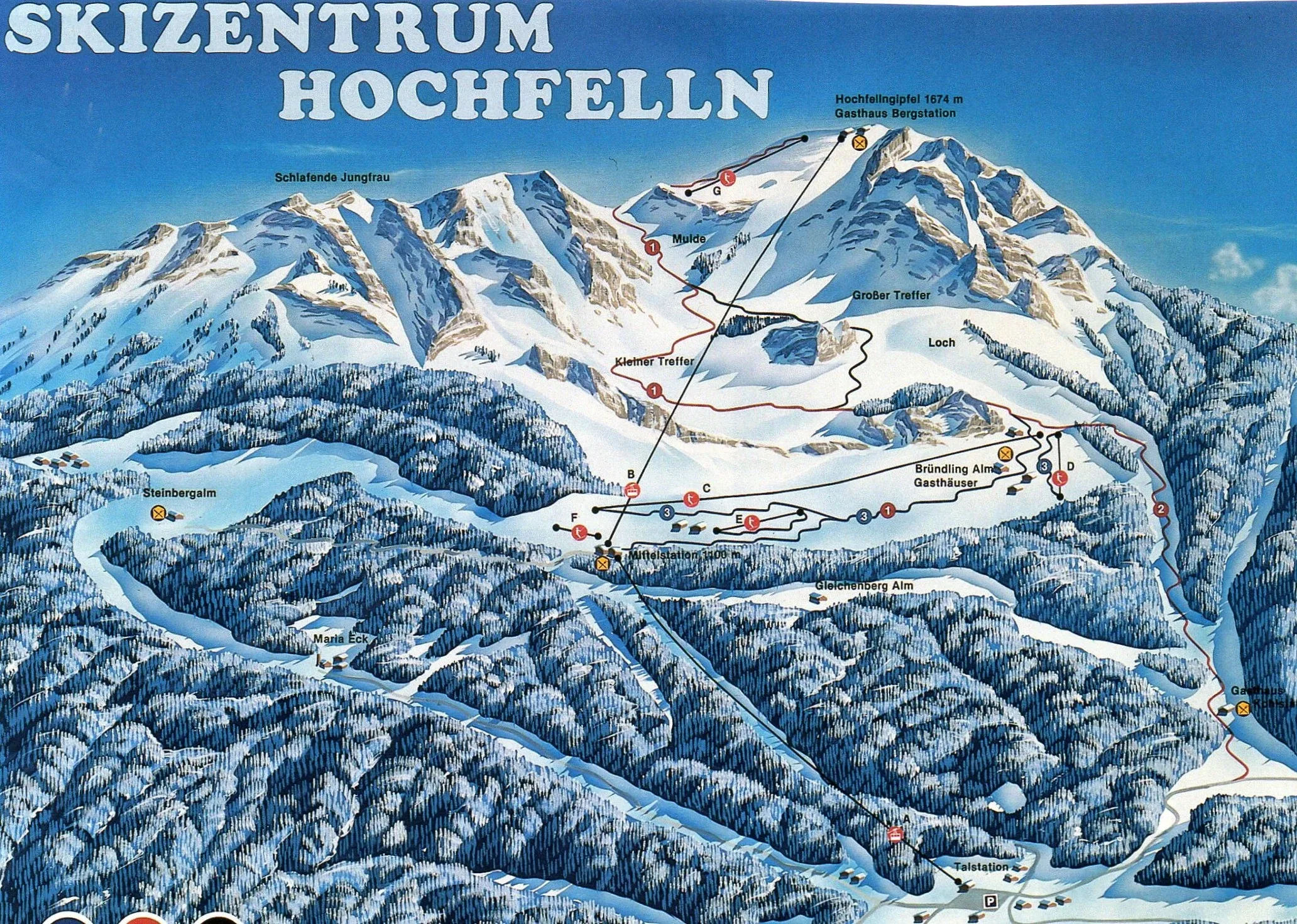 Pistenplan Hochfelln (Bergen im Chiemgau) 2025/26 – Übersichtskarte mit Pisten, Liften und Bergbahnen