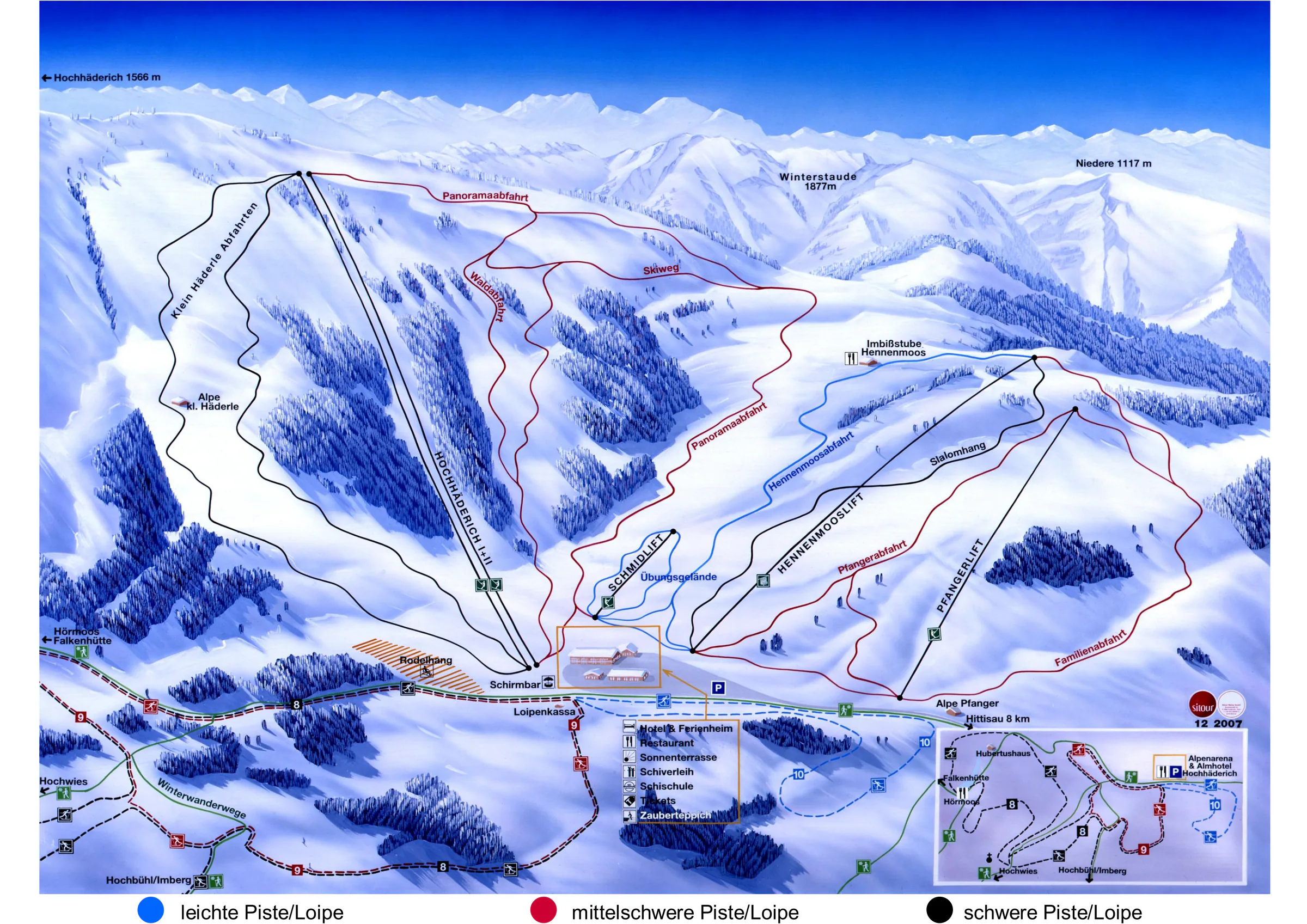 Pistenplan Hochhäderich (Alpenarena) 2025/26 – Übersichtskarte mit Pisten, Liften und Bergbahnen