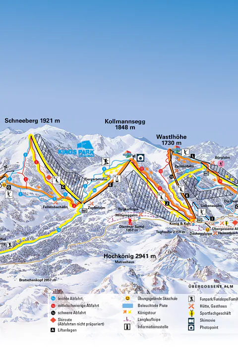 Pistenplan Hochkönig (Maria Alm, Dienten, Mühlbach) 2025/26 – Übersichtskarte mit Pisten, Liften und Bergbahnen
