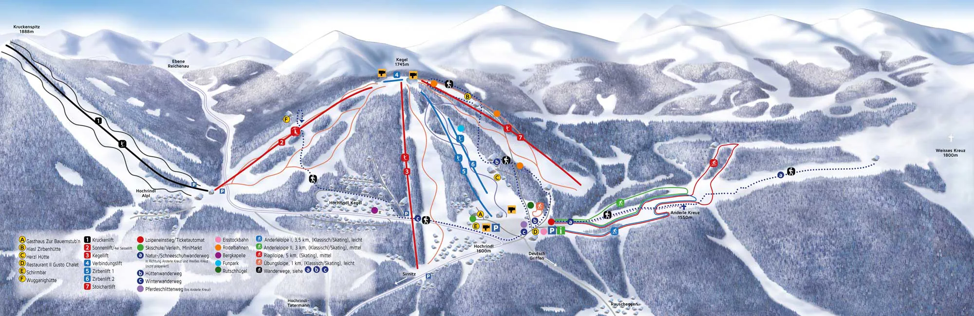 Pistenplan Hochrindl 2025/26 – Übersichtskarte mit Pisten, Liften und Bergbahnen