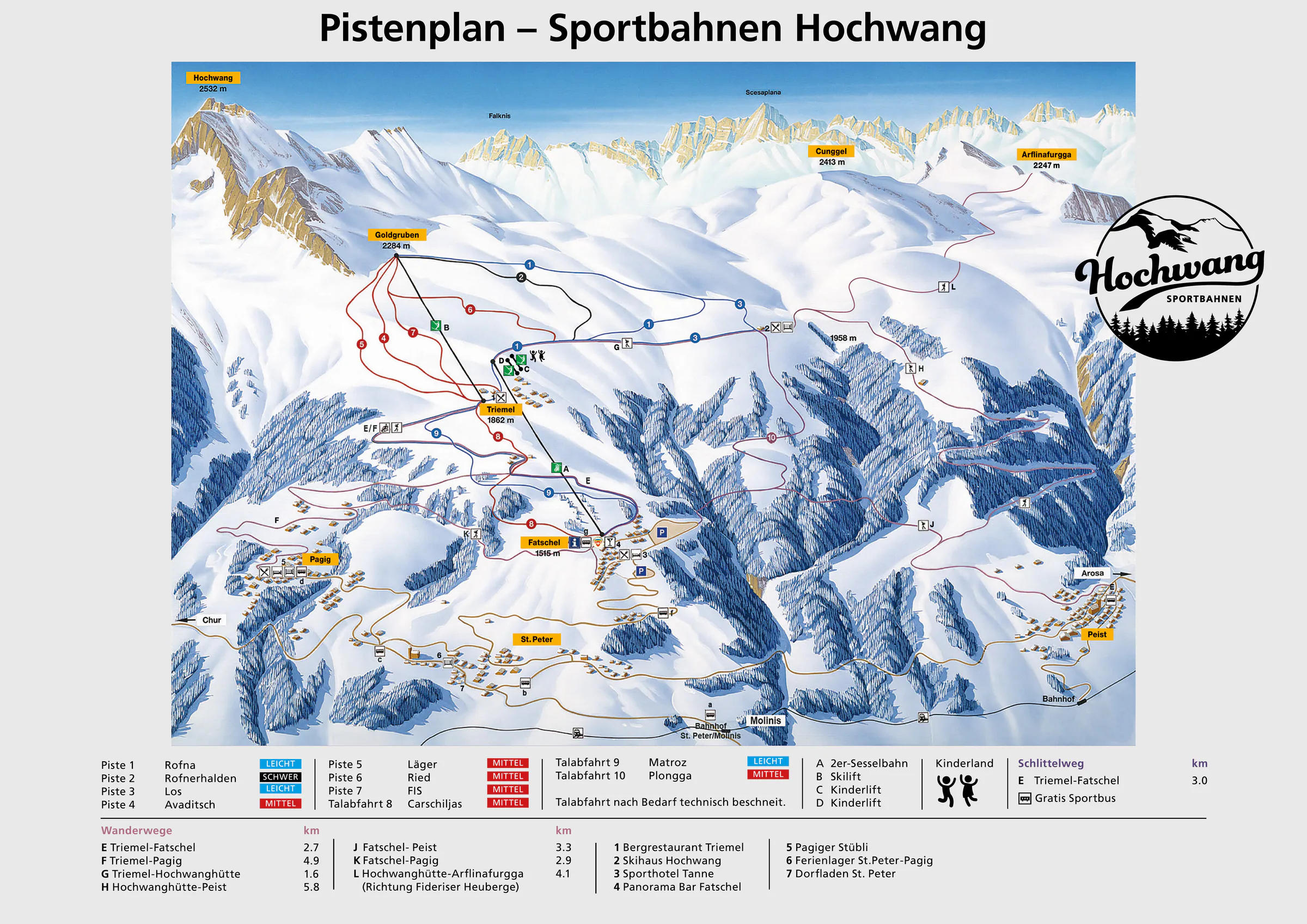 Pistenplan Hochwang (St. Peter-Pagig) 2025/26 – Übersichtskarte mit Pisten, Liften und Bergbahnen