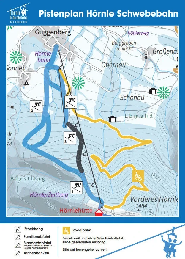 Pistenplan Hoernle (Bad Kohlgrub) 2025/26 – Übersichtskarte mit Pisten, Liften und Bergbahnen