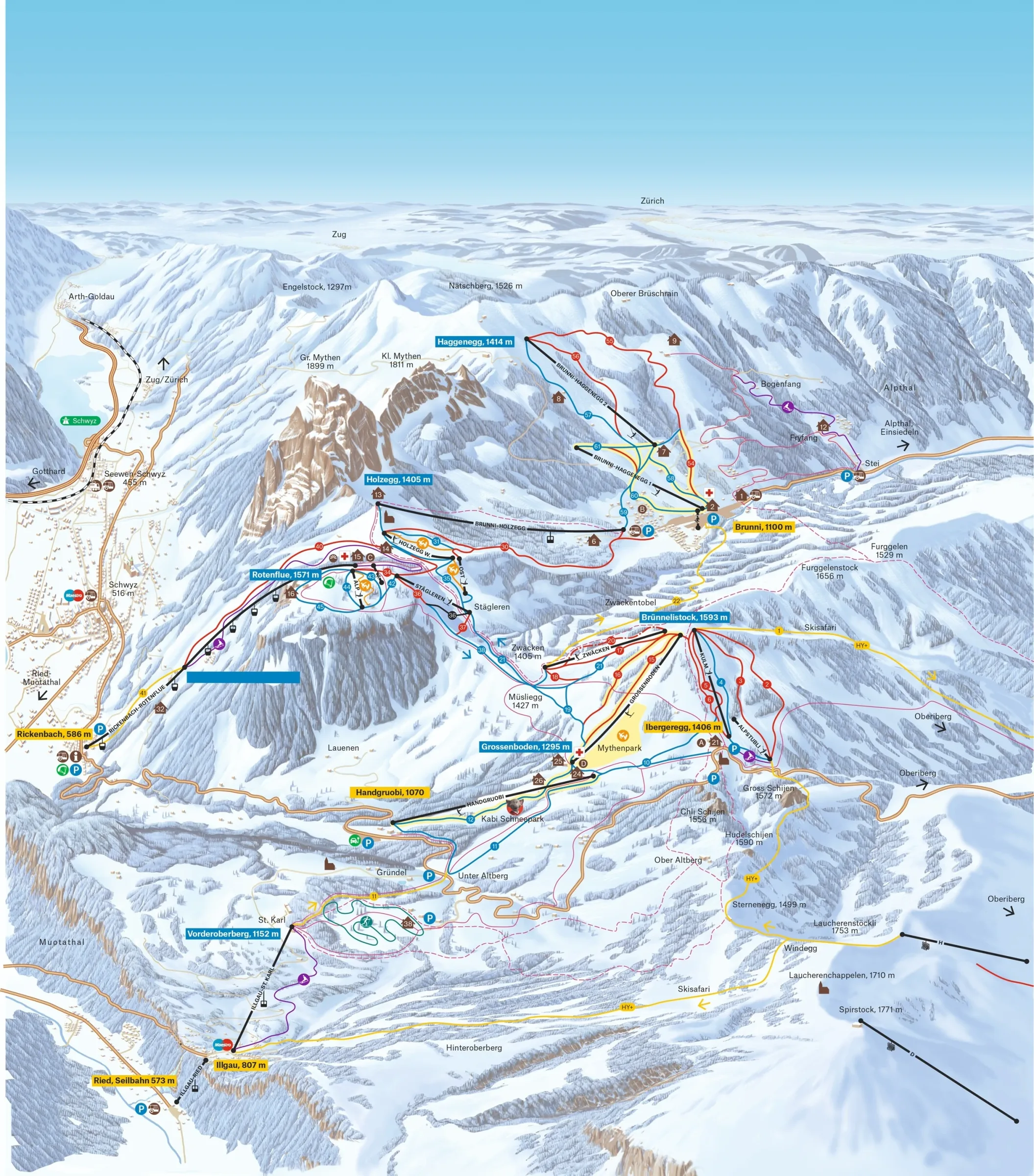 Pistenplan Ibergeregg 2025/26 – Übersichtskarte mit Pisten, Liften und Bergbahnen