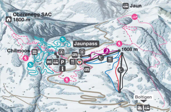 Pistenplan Jaunpass 2025/26 – Übersichtskarte mit Pisten, Liften und Bergbahnen