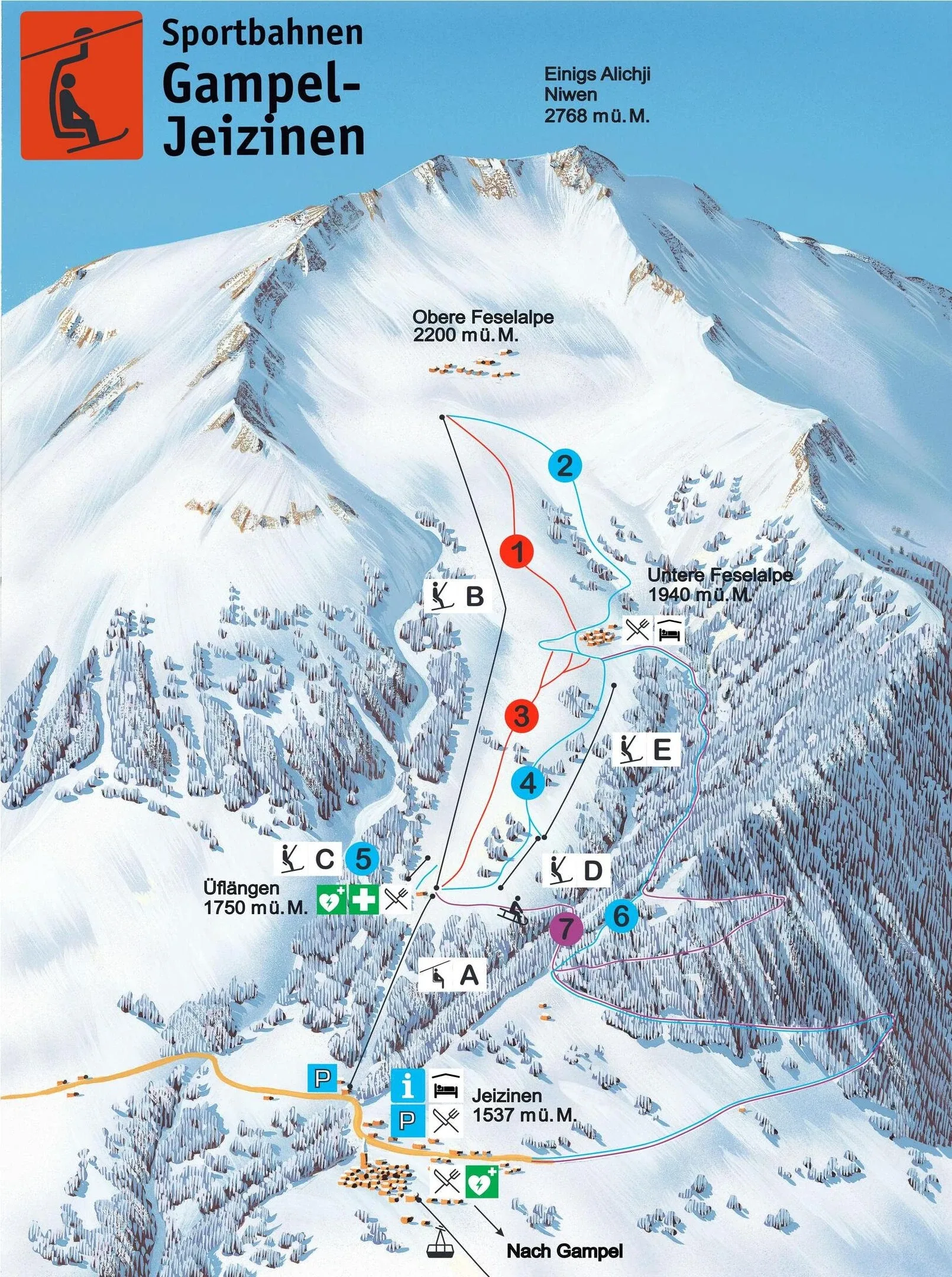 Pistenplan Jeizinen 2025/26 – Übersichtskarte mit Pisten, Liften und Bergbahnen