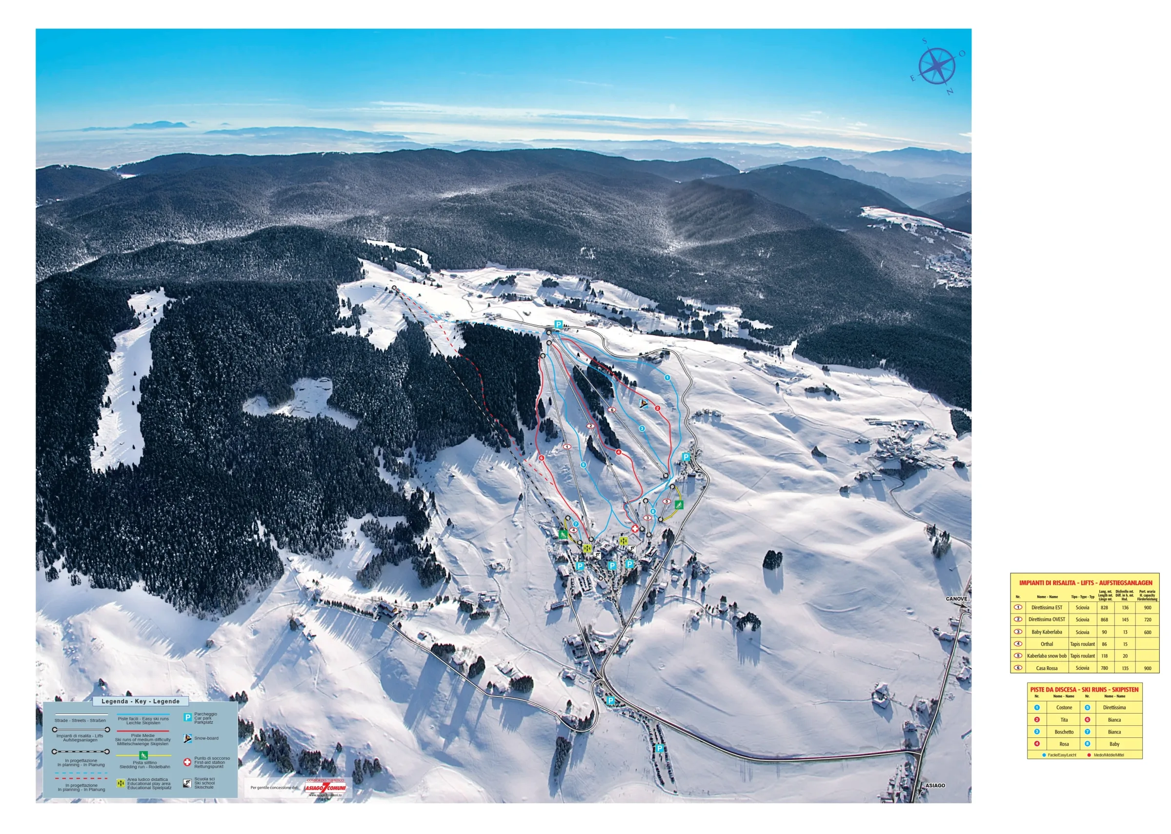 Pistenplan Kaberlaba (Asiago) 2025/26 – Übersichtskarte mit Pisten, Liften und Bergbahnen