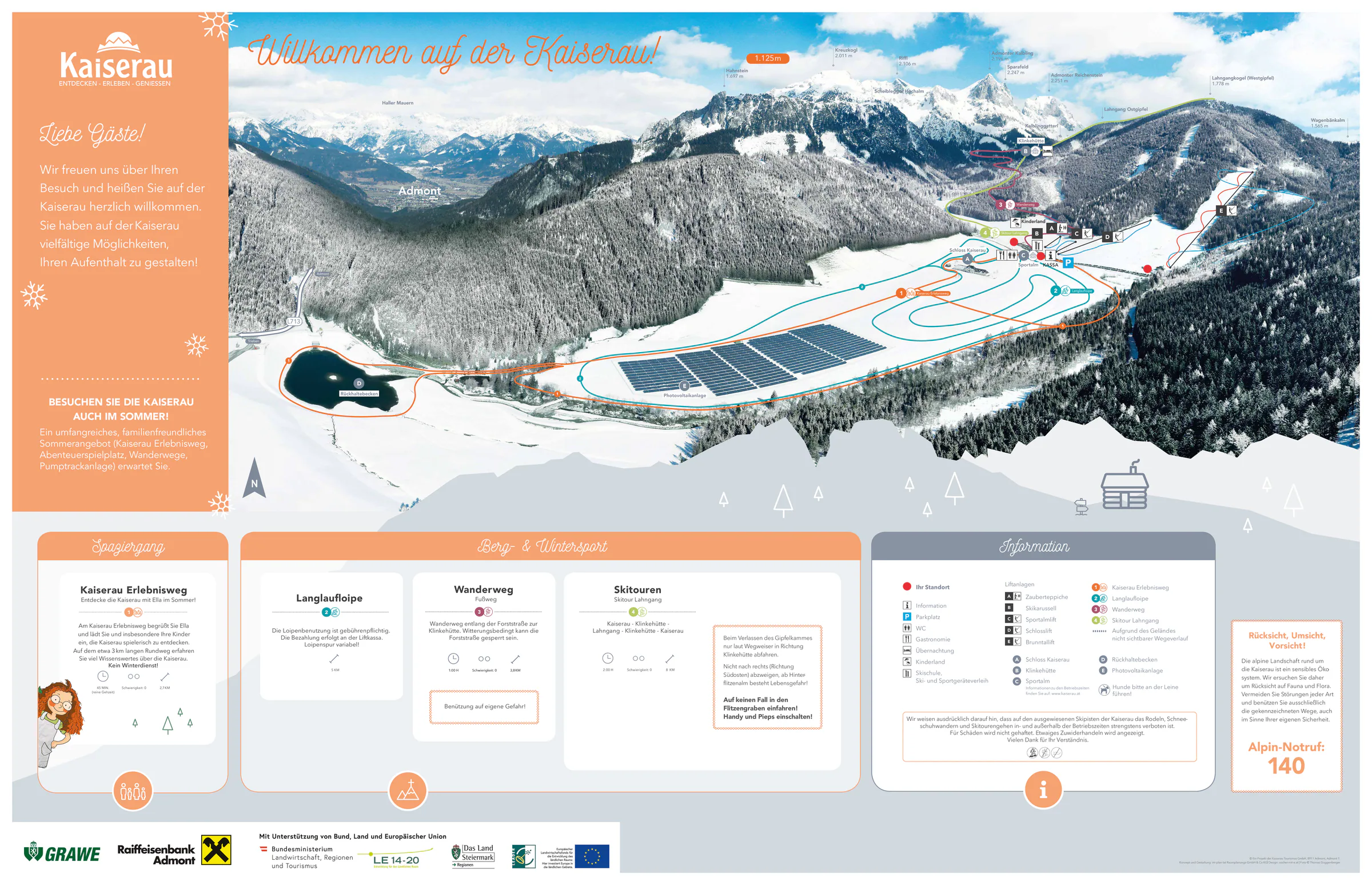 Pistenplan Kaiserau (Admont) 2025/26 – Übersichtskarte mit Pisten, Liften und Bergbahnen