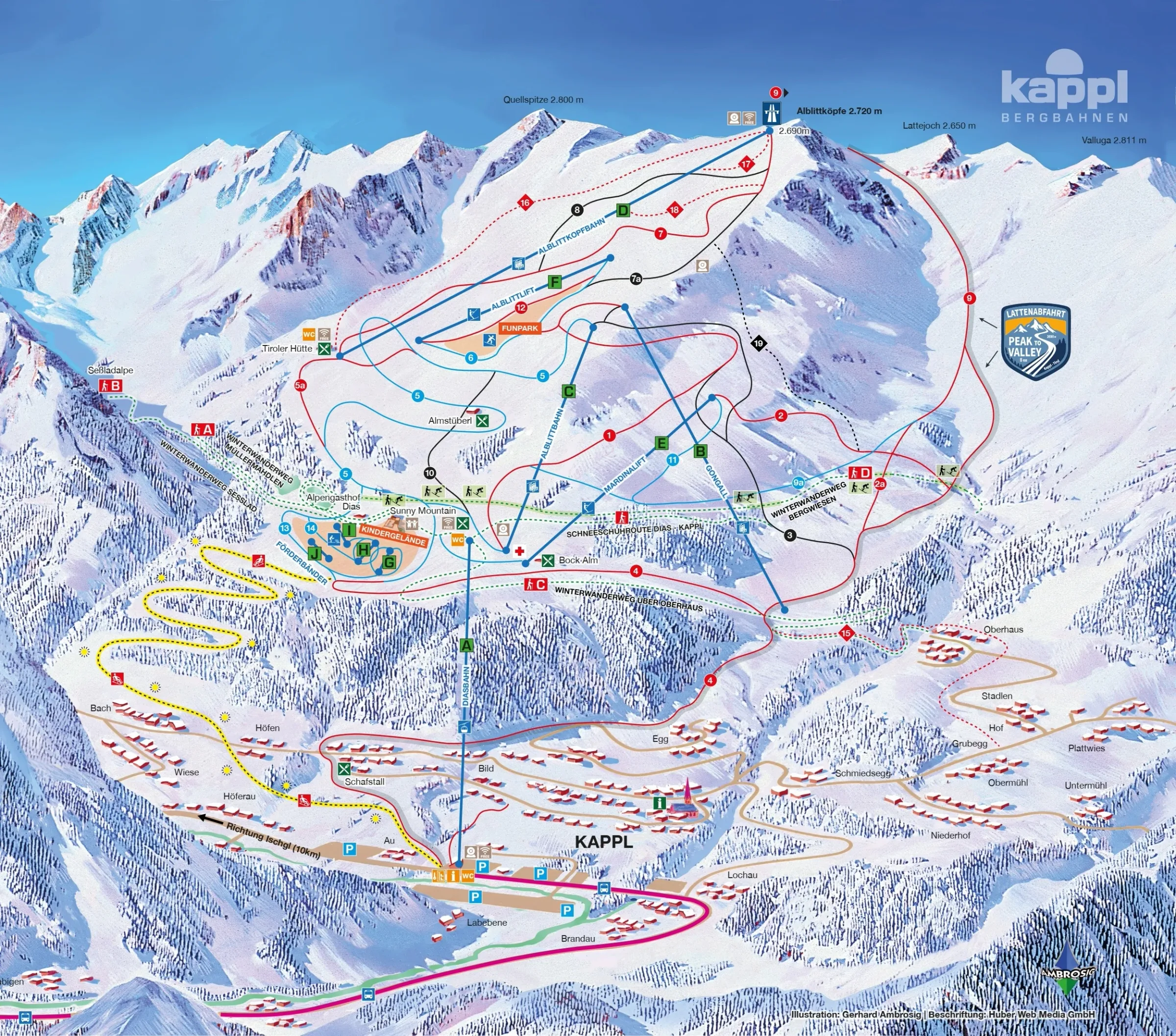 Pistenplan Kappl (Paznaun) 2025/26 – Übersichtskarte mit Pisten, Liften und Bergbahnen