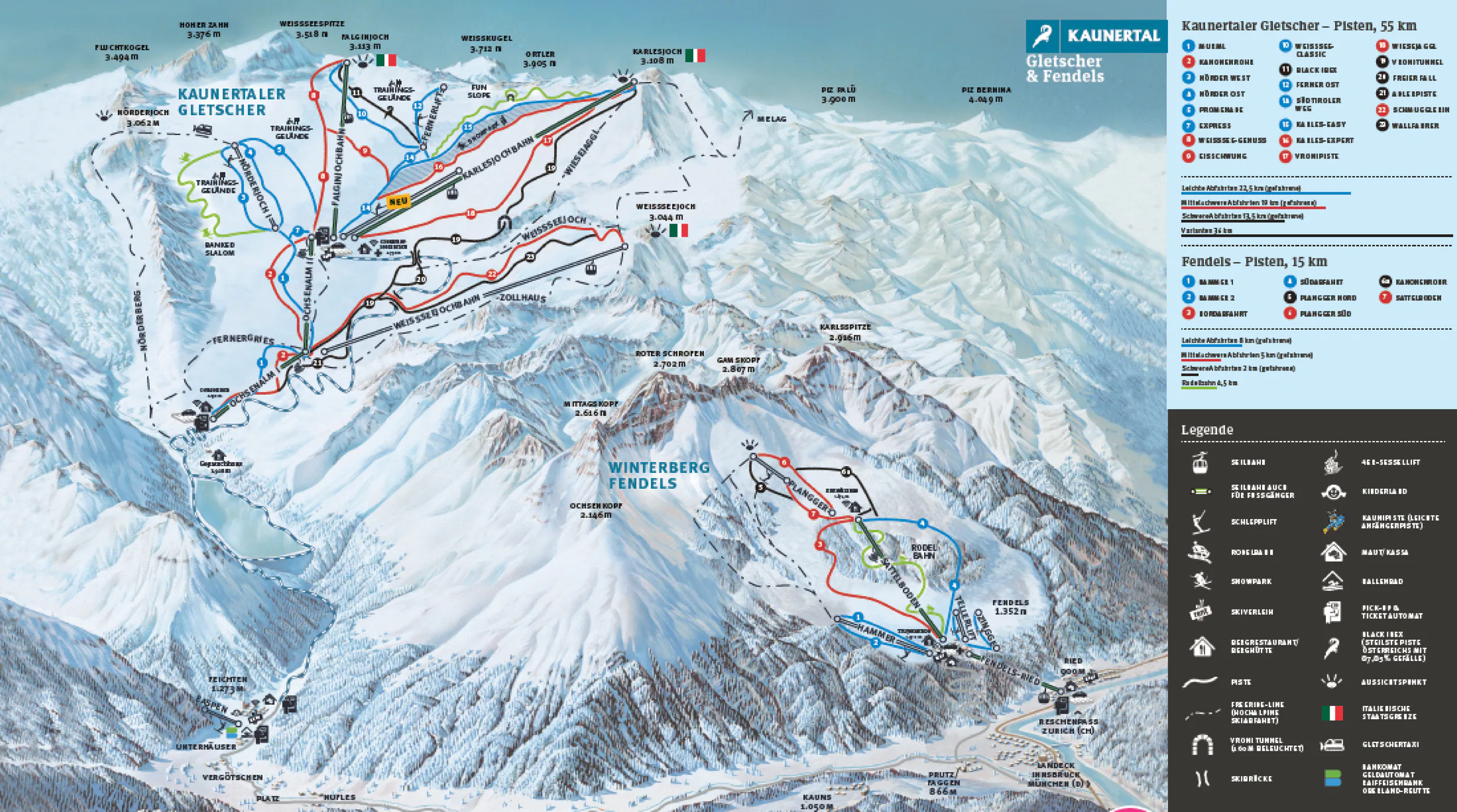 Pistenplan Kaunertaler Gletscher 2025/26 – Übersichtskarte mit Pisten, Liften und Bergbahnen