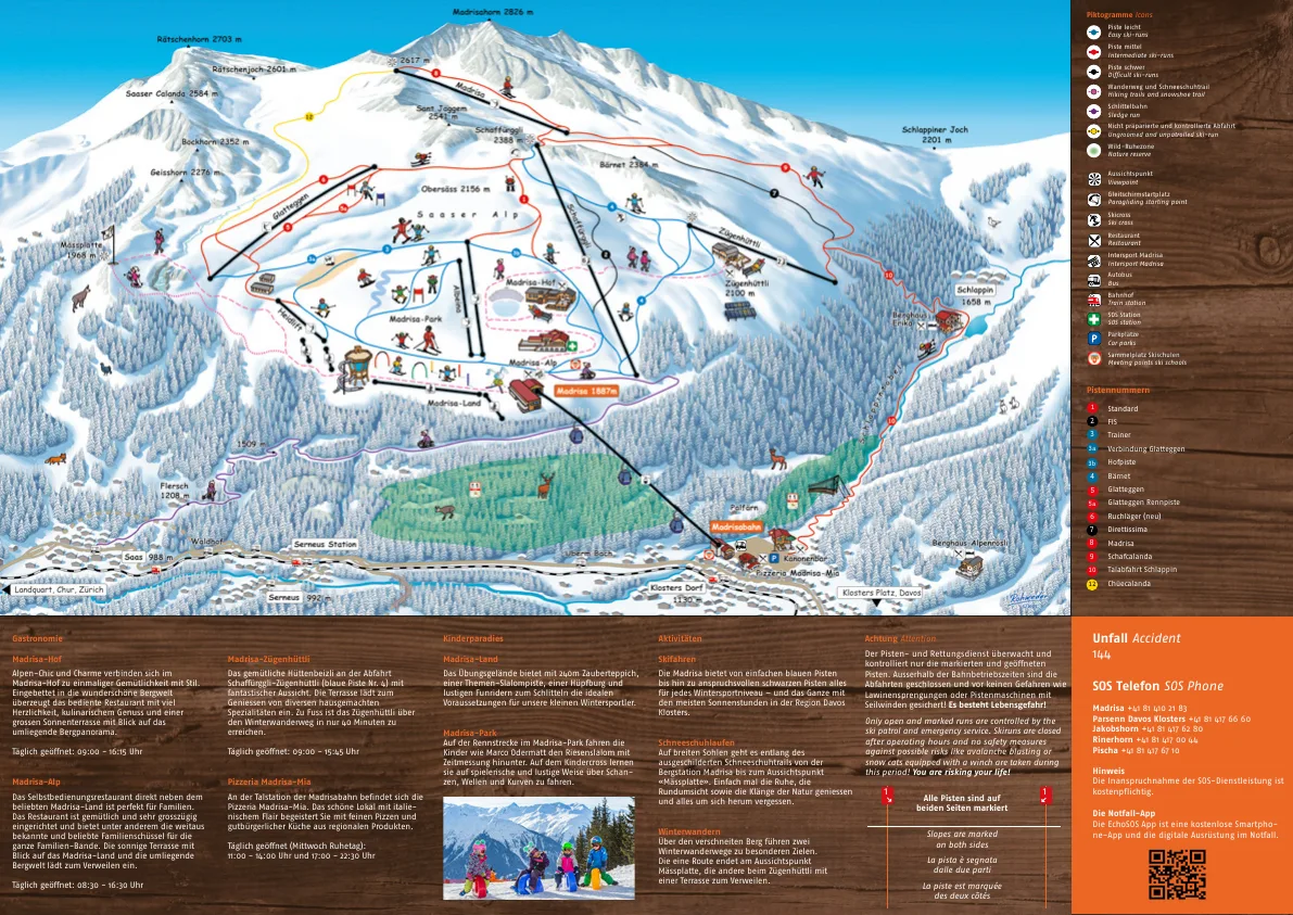 Pistenplan Klosters – Madrisa 2026/27 – Übersichtskarte mit Pisten, Liften und Bergbahnen