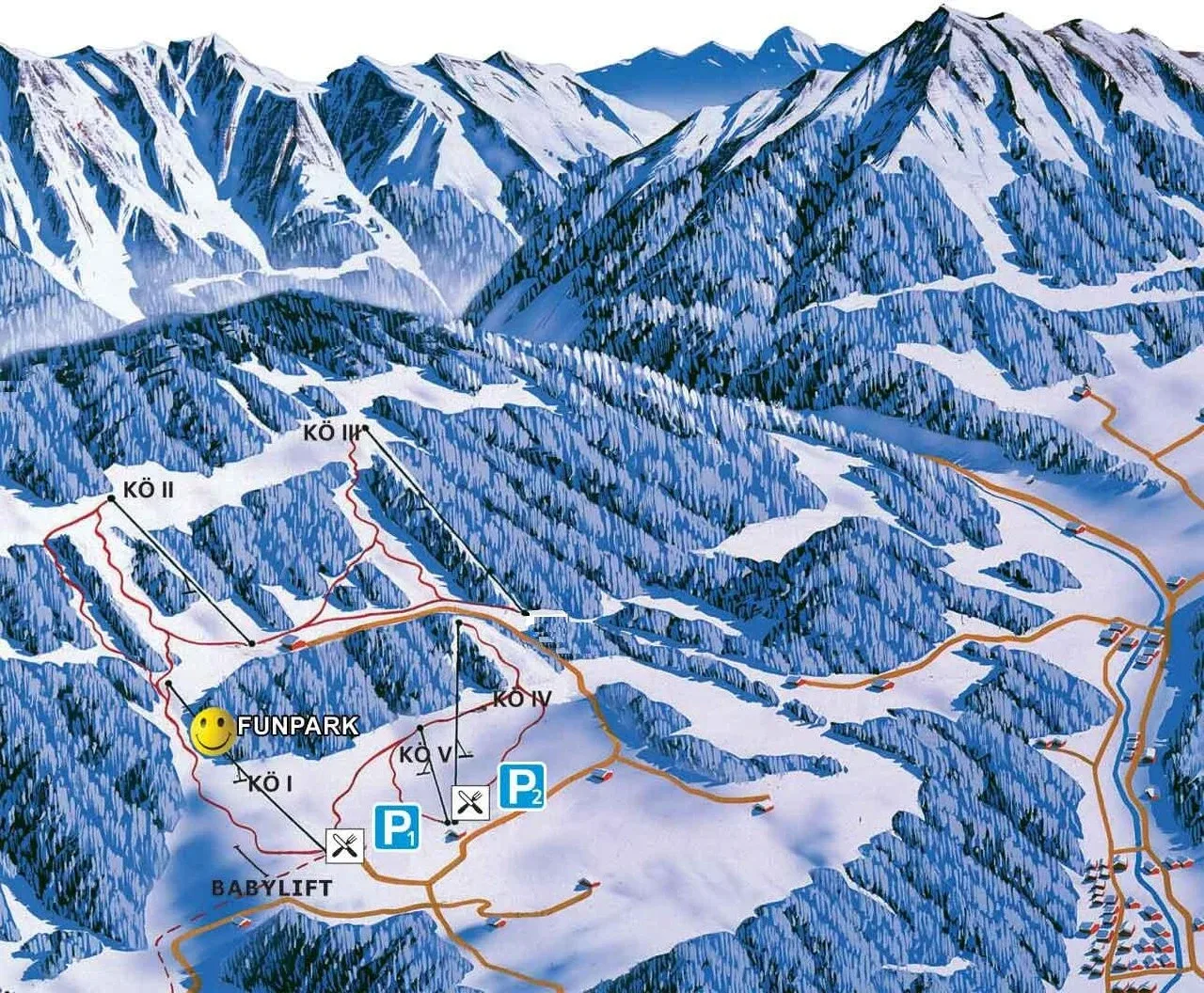 Pistenplan Königsberg (Hollenstein an der Ybbs) 2025/26 – Übersichtskarte mit Pisten, Liften und Bergbahnen