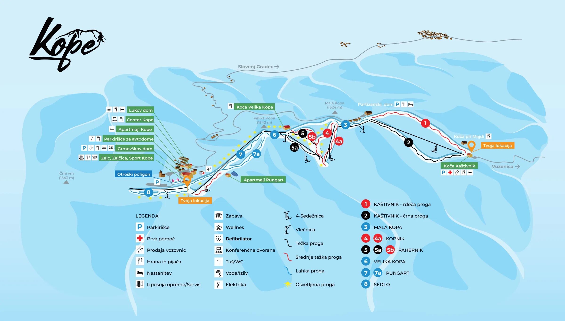 Pistenplan Kope 2025/26 – Übersichtskarte mit Pisten, Liften und Bergbahnen