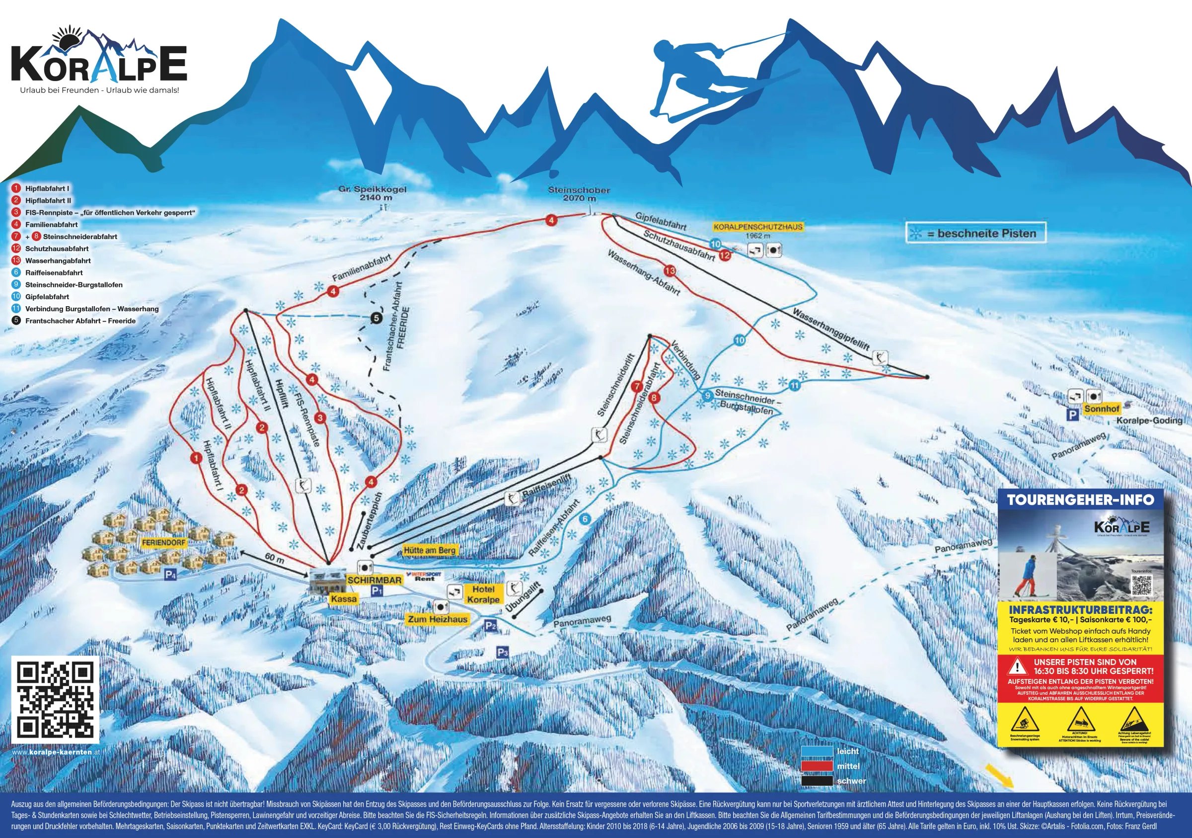 Pistenplan Koralpe 2025/26 – Übersichtskarte mit Pisten, Liften und Bergbahnen