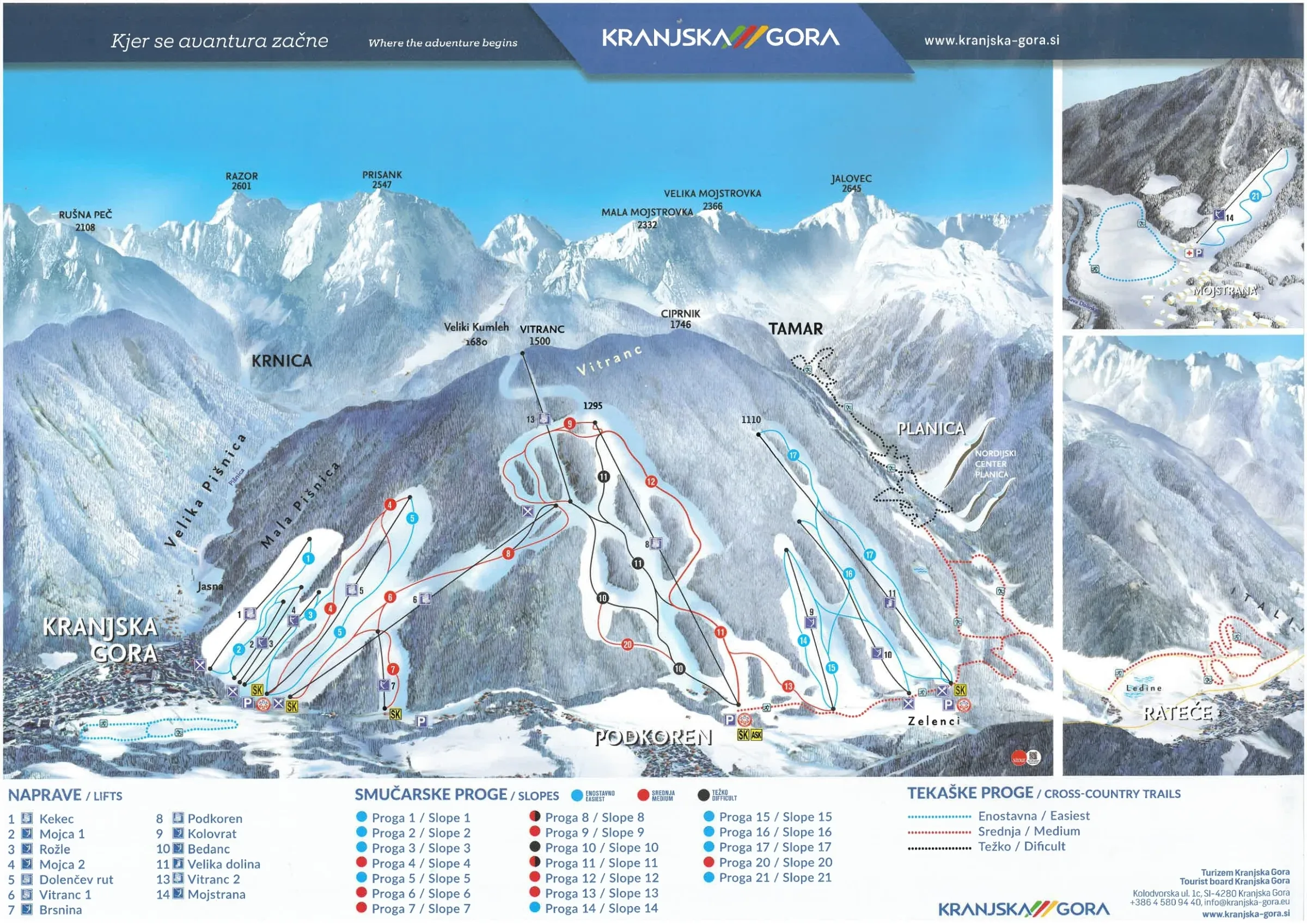 Pistenplan Kranjska Gora 2025/26 – Übersichtskarte mit Pisten, Liften und Bergbahnen