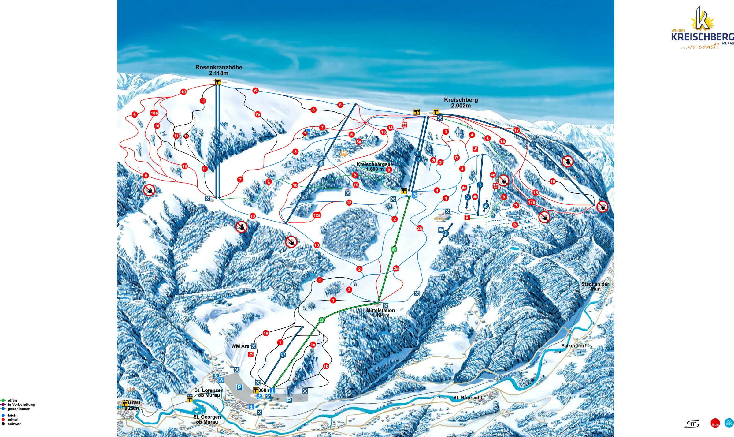 Pistenplan Kreischberg 2025/26 – Übersichtskarte mit Pisten, Liften und Bergbahnen