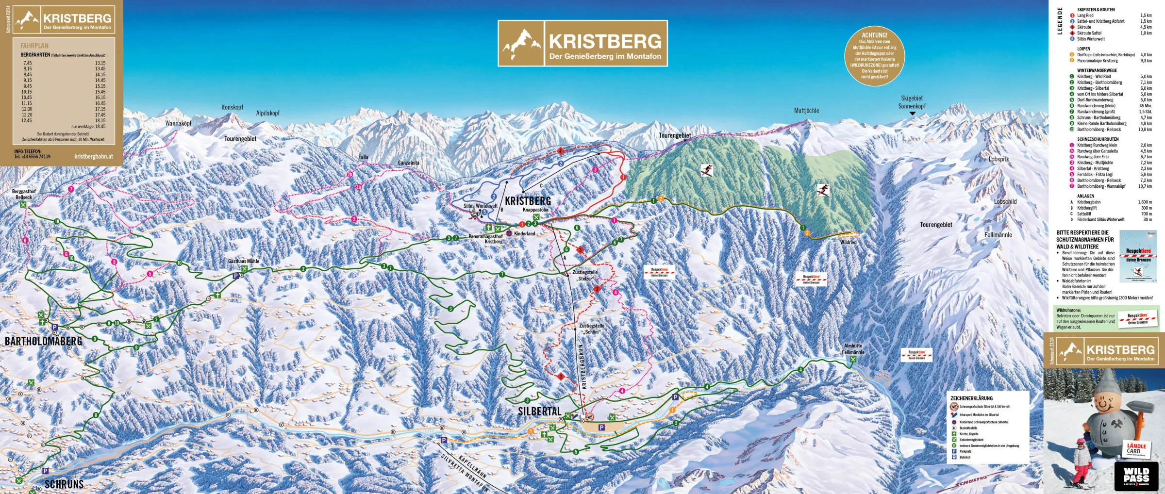 Pistenplan Kristberg (Silbertal) 2025/26 – Übersichtskarte mit Pisten, Liften und Bergbahnen