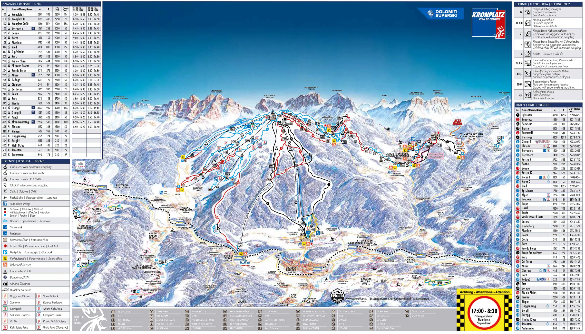 Pistenplan Kronplatz 2025/26 – Übersichtskarte mit Pisten, Liften und Bergbahnen