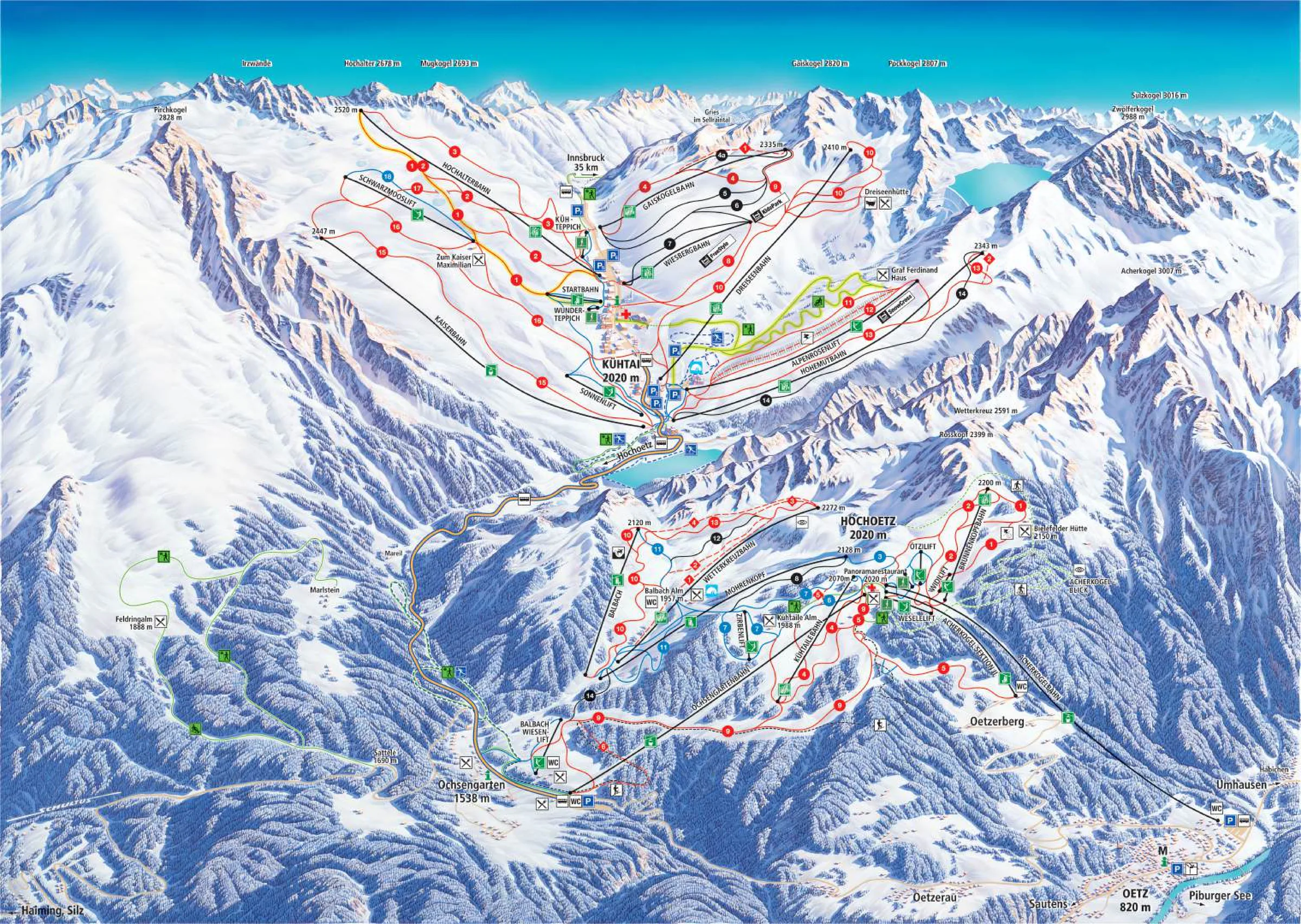 Pistenplan Kühtai 2025/26 – Übersichtskarte mit Pisten, Liften und Bergbahnen