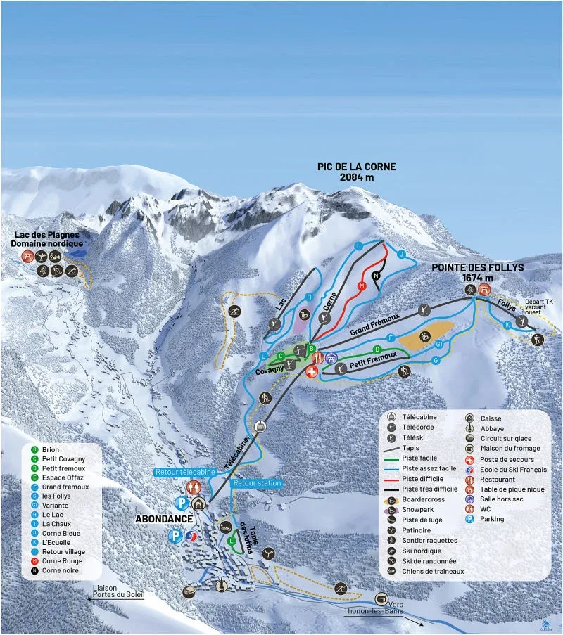 Pistenplan La Chapelle-d'Abondance 2025/26 – Übersichtskarte mit Pisten, Liften und Bergbahnen