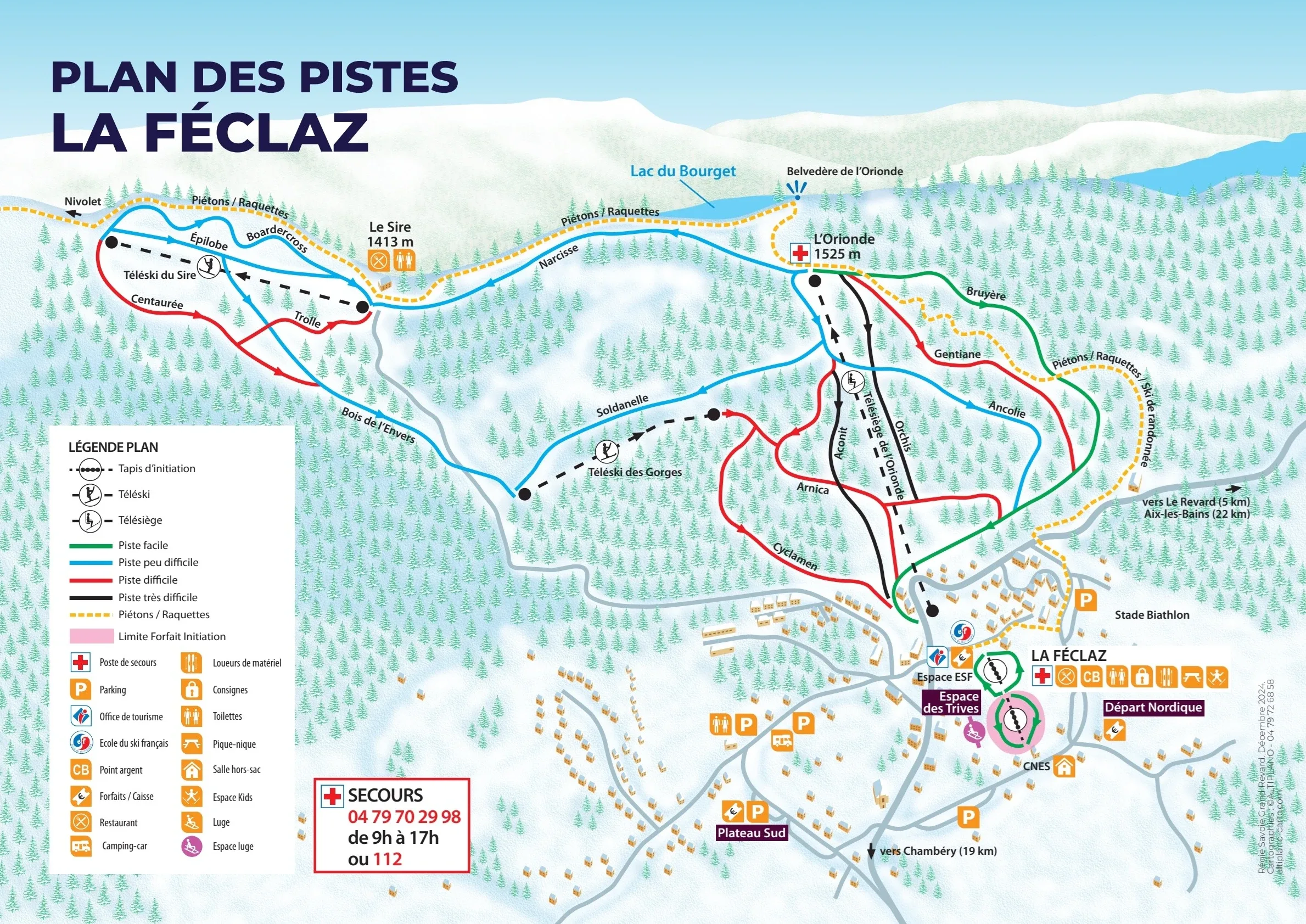 Pistenplan La Féclaz 2025/26 – Übersichtskarte mit Pisten, Liften und Bergbahnen