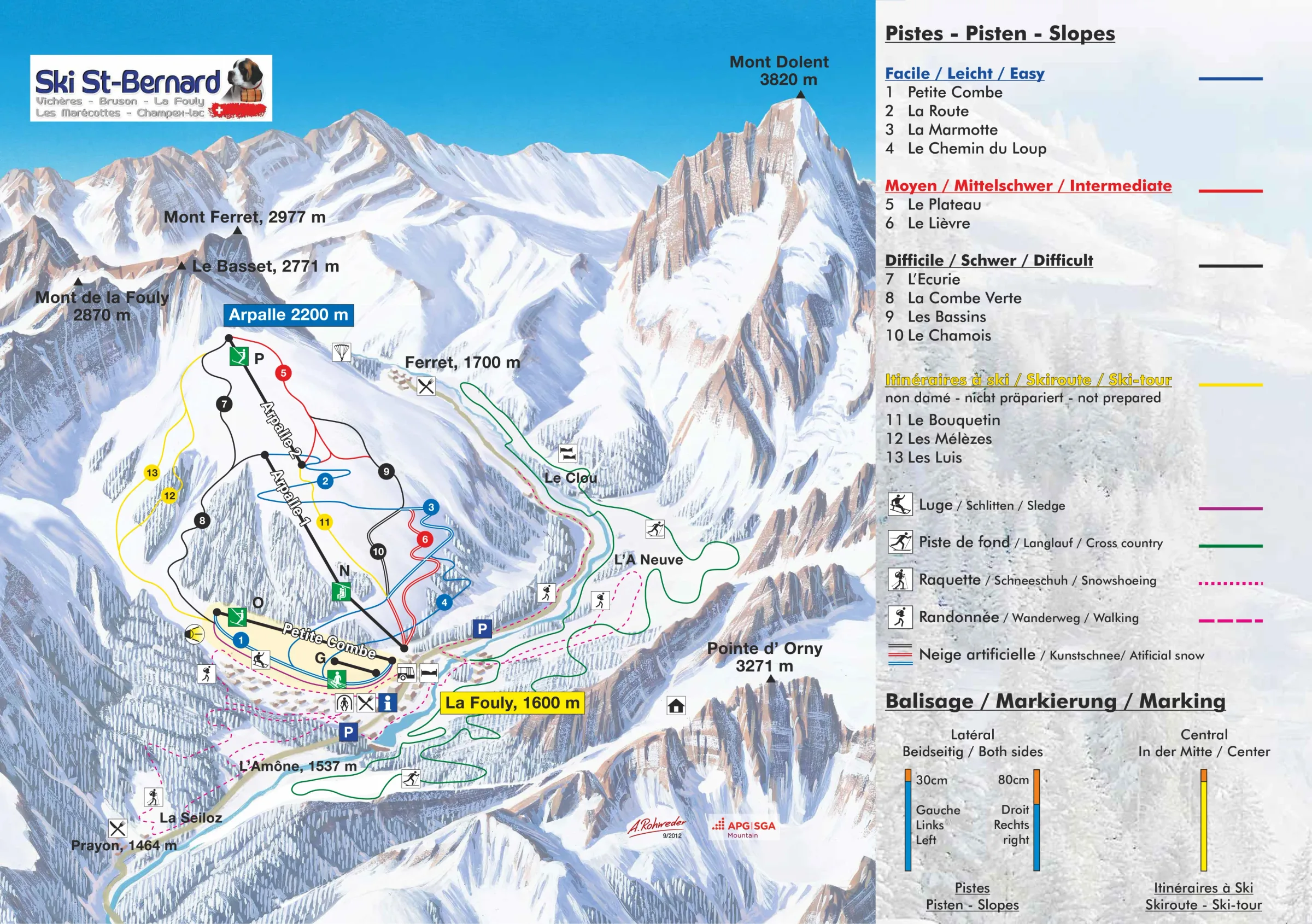 Pistenplan La Fouly 2025/26 – Übersichtskarte mit Pisten, Liften und Bergbahnen