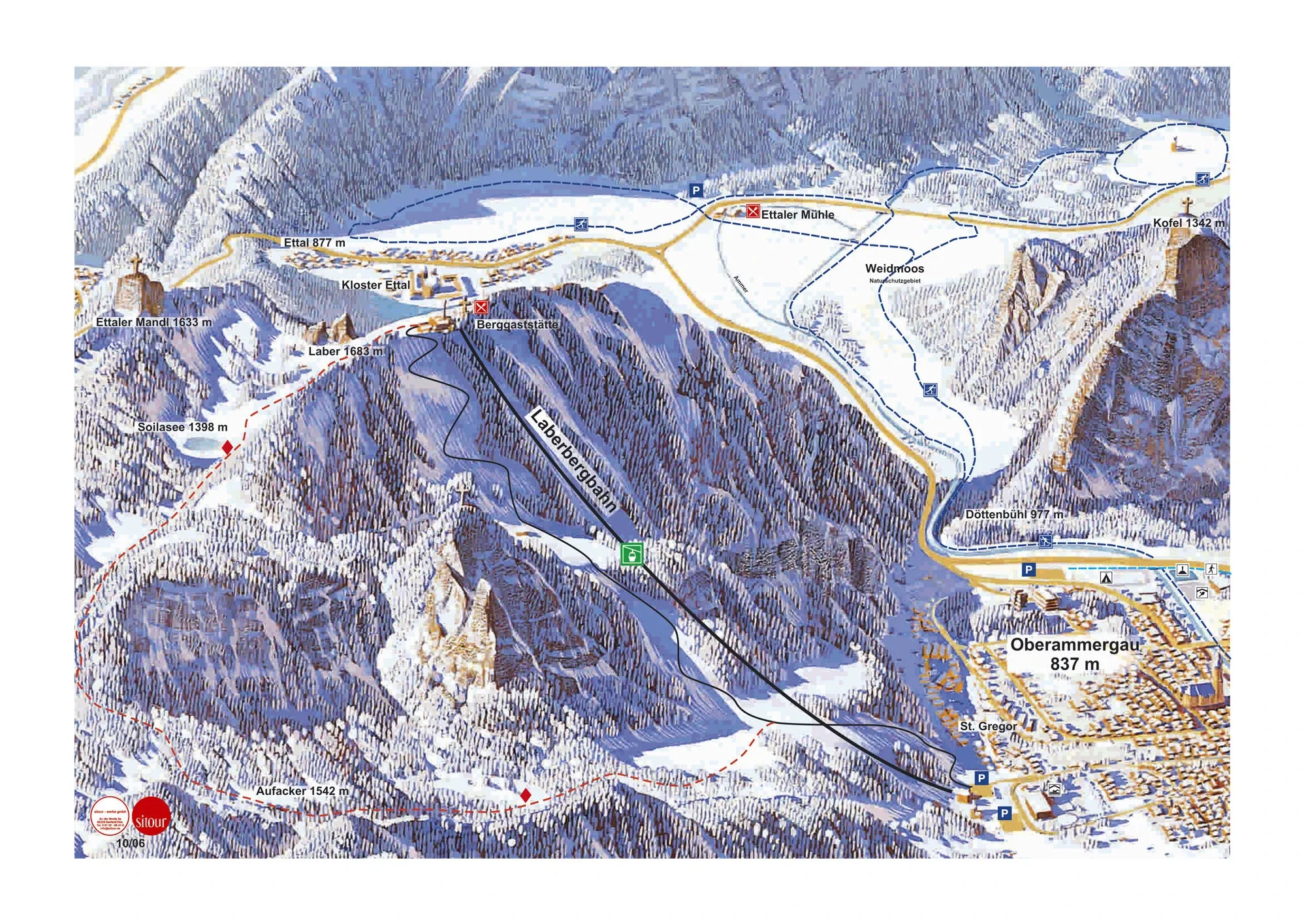 Pistenplan Laber (Oberammergau) 2025/26 – Übersichtskarte mit Pisten, Liften und Bergbahnen