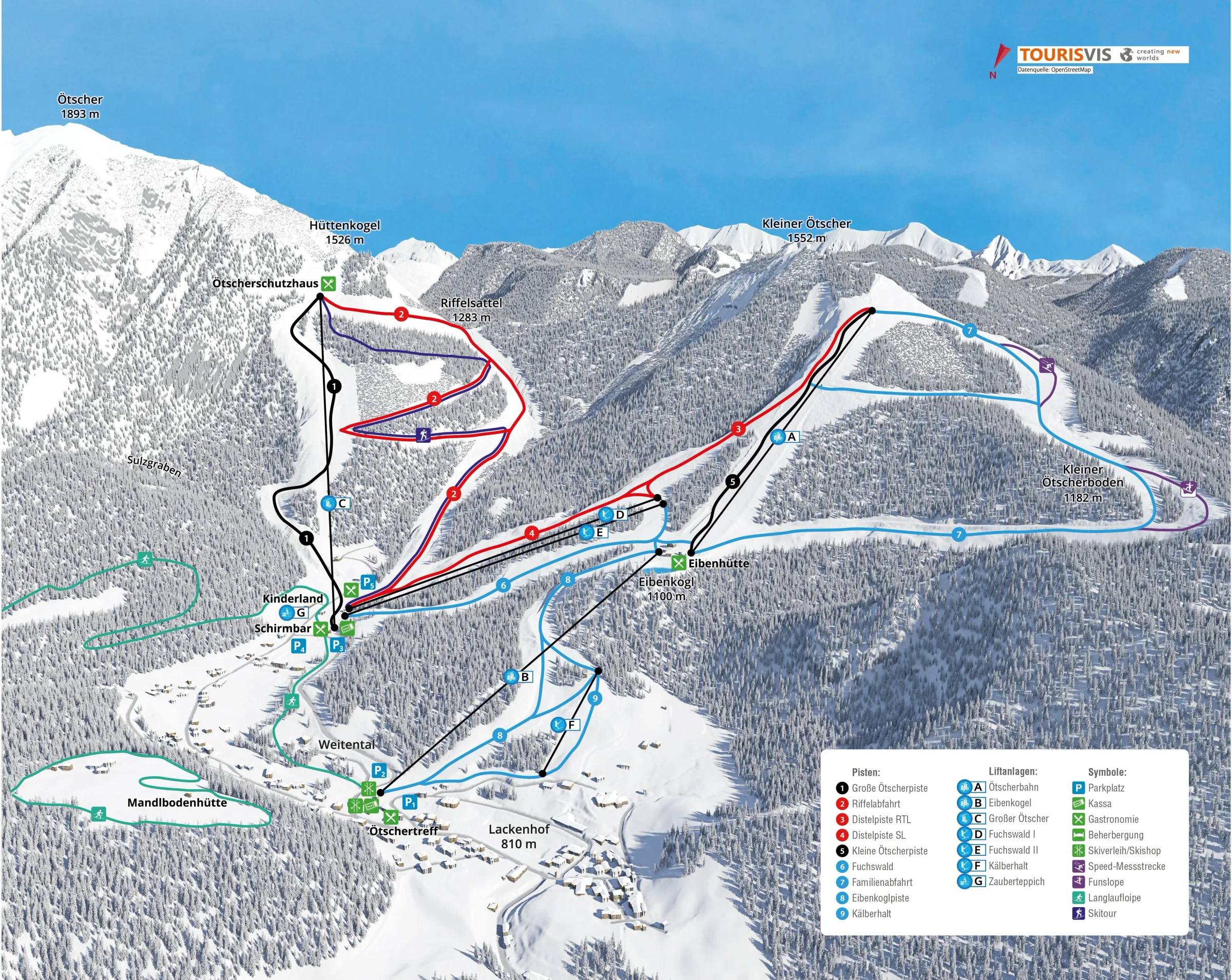 Pistenplan Lackenhof am Ötscher 2025/26 – Übersichtskarte mit Pisten, Liften und Bergbahnen