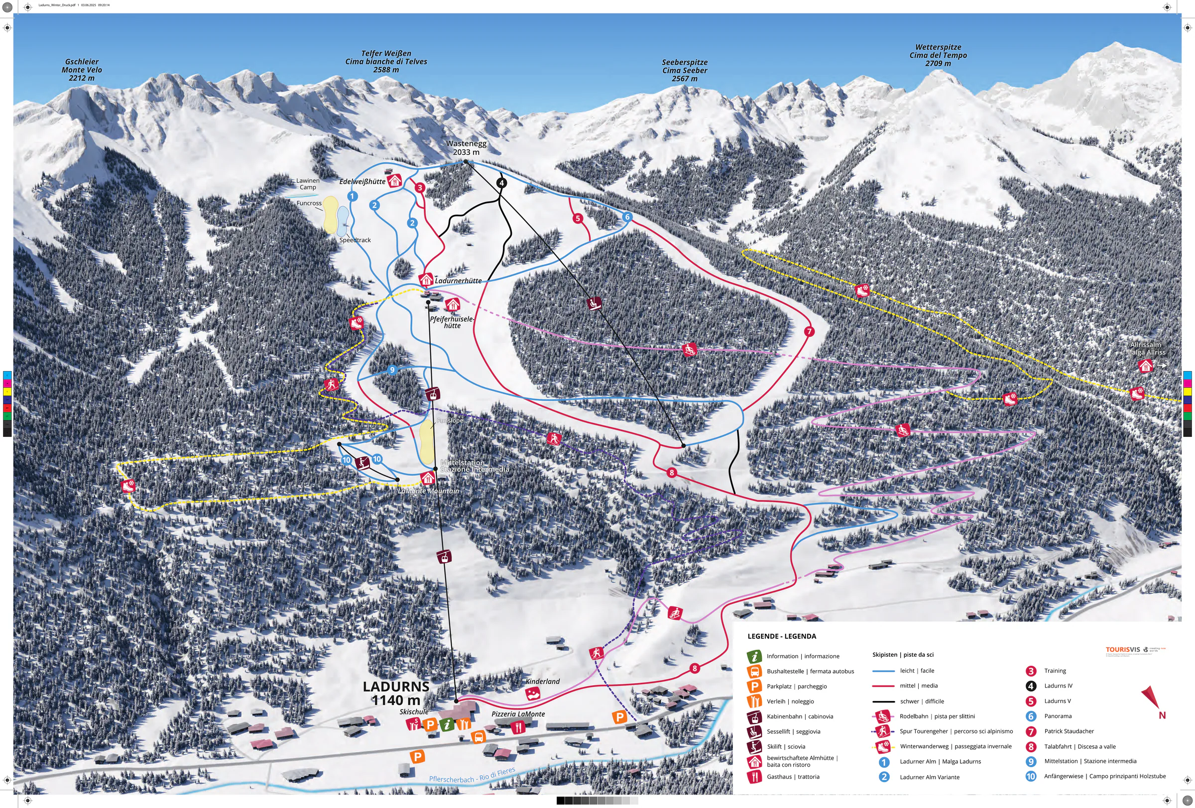 Pistenplan Ladurns (Pflersch) 2025/26 – Übersichtskarte mit Pisten, Liften und Bergbahnen