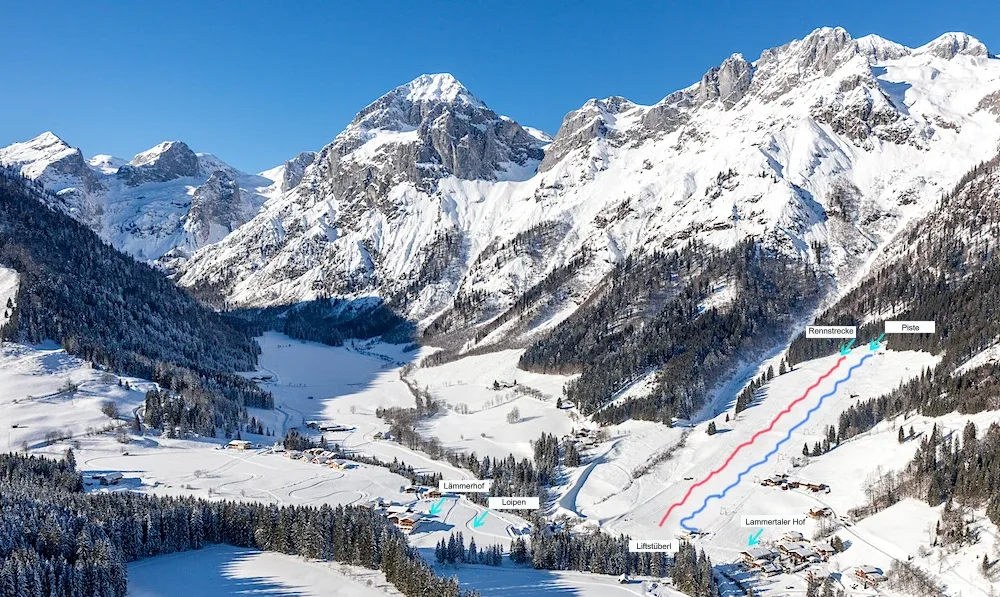 Pistenplan Lammertallift (St. Martin am Tennengebirge) 2025/26 – Übersichtskarte mit Pisten, Liften und Bergbahnen