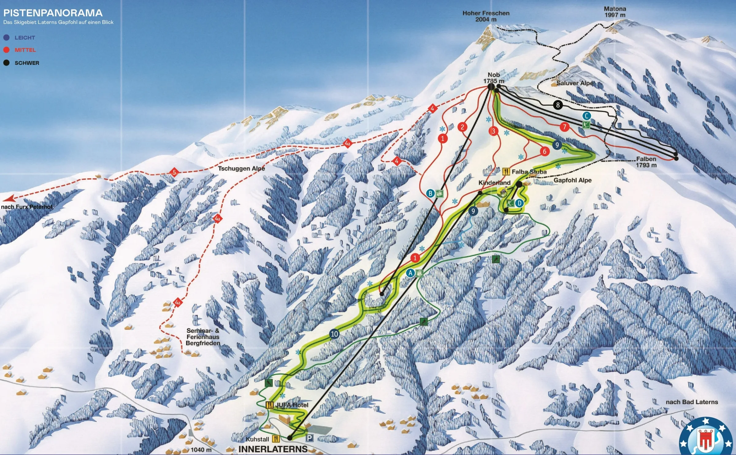 Pistenplan Laterns-Gapfohl 2025/26 – Übersichtskarte mit Pisten, Liften und Bergbahnen
