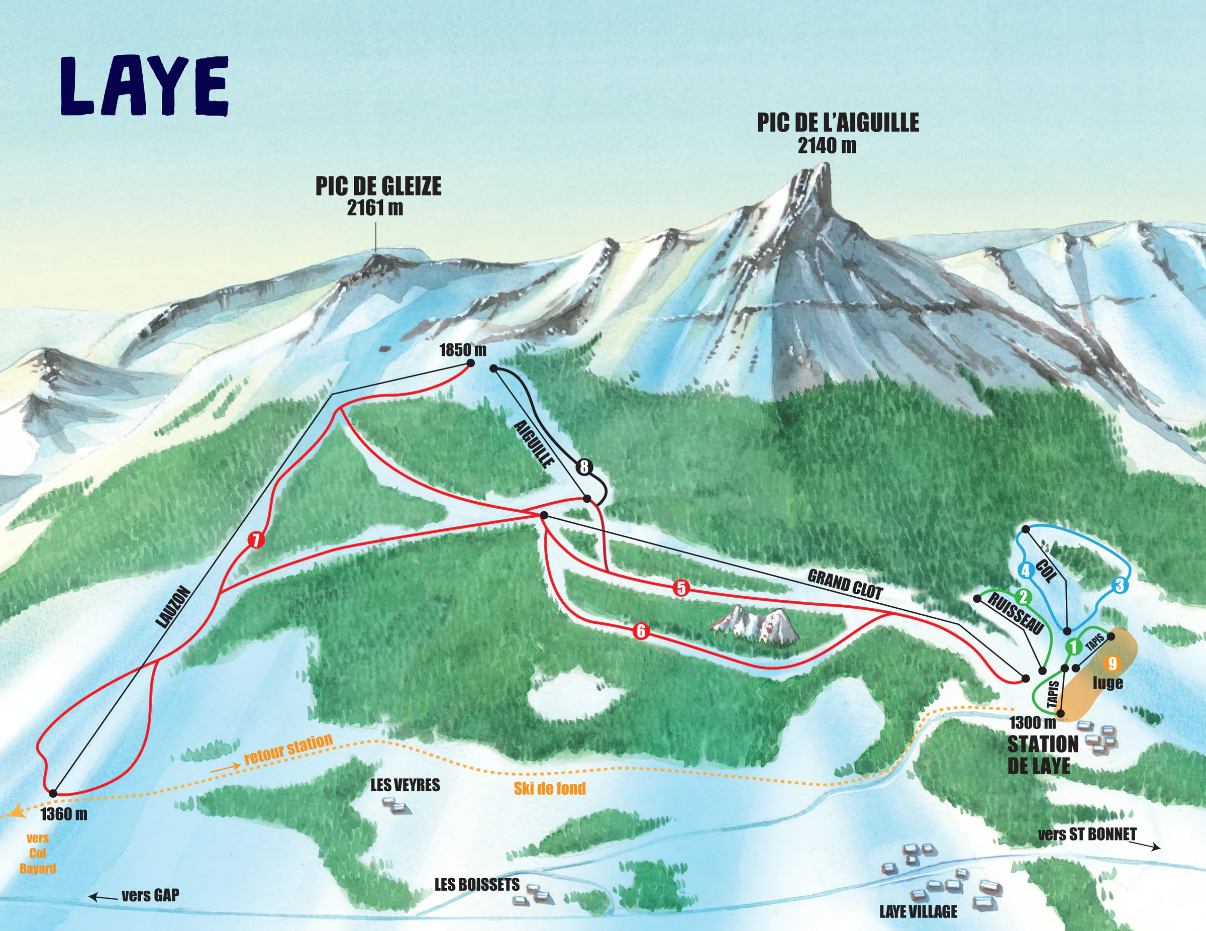 Pistenplan Laye 2025/26 – Übersichtskarte mit Pisten, Liften und Bergbahnen