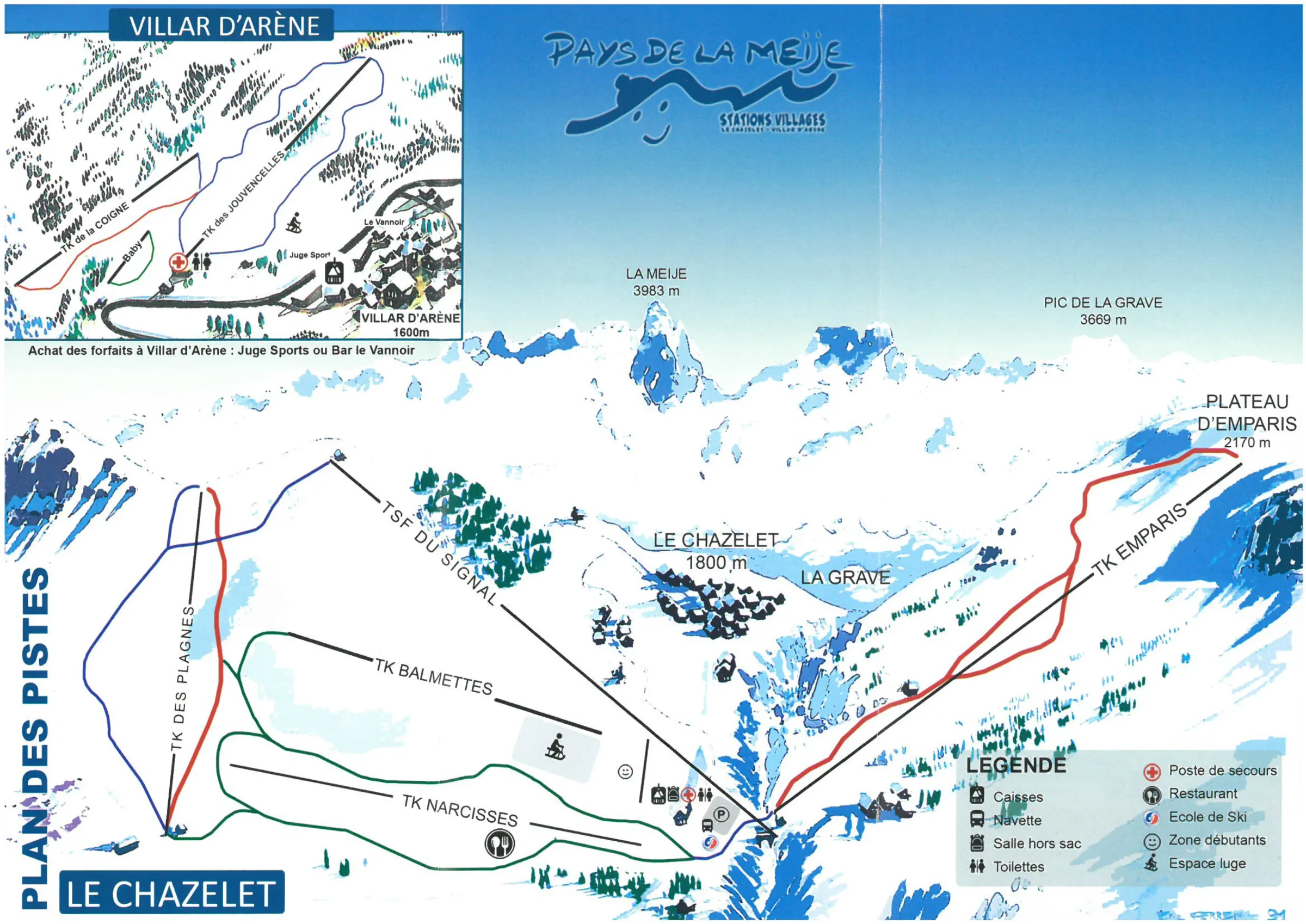 Pistenplan Le Chazelet 2025/26 – Übersichtskarte mit Pisten, Liften und Bergbahnen