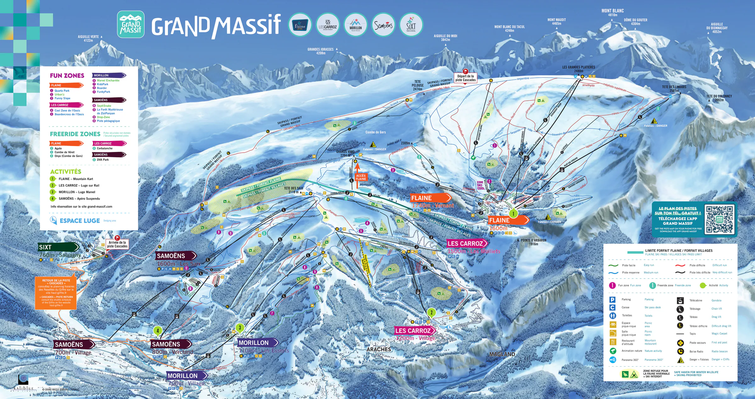 Pistenplan Le Grand Massif 2025/26 – Übersichtskarte mit Pisten, Liften und Bergbahnen