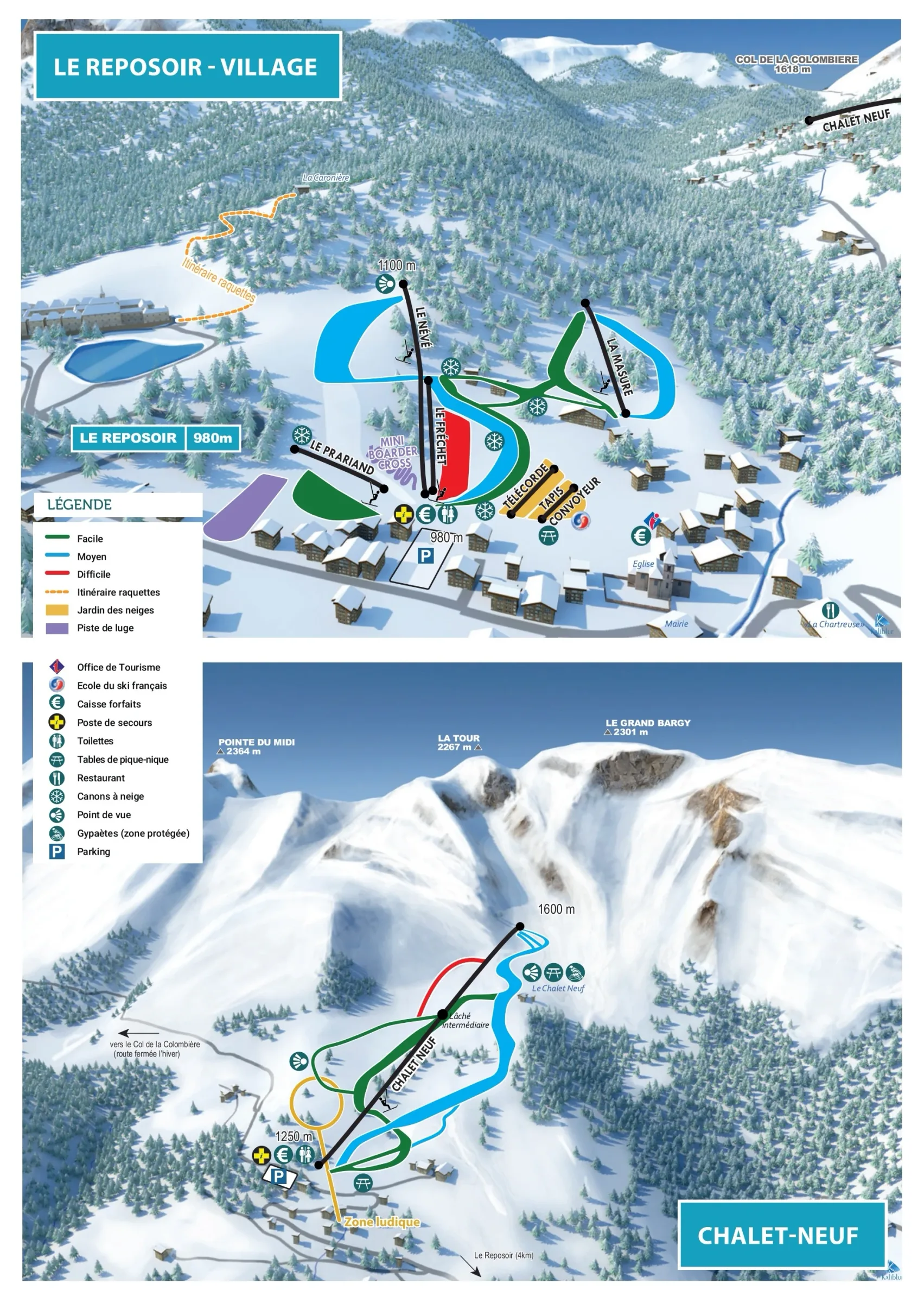 Pistenplan Le Reposoir 2025/26 – Übersichtskarte mit Pisten, Liften und Bergbahnen