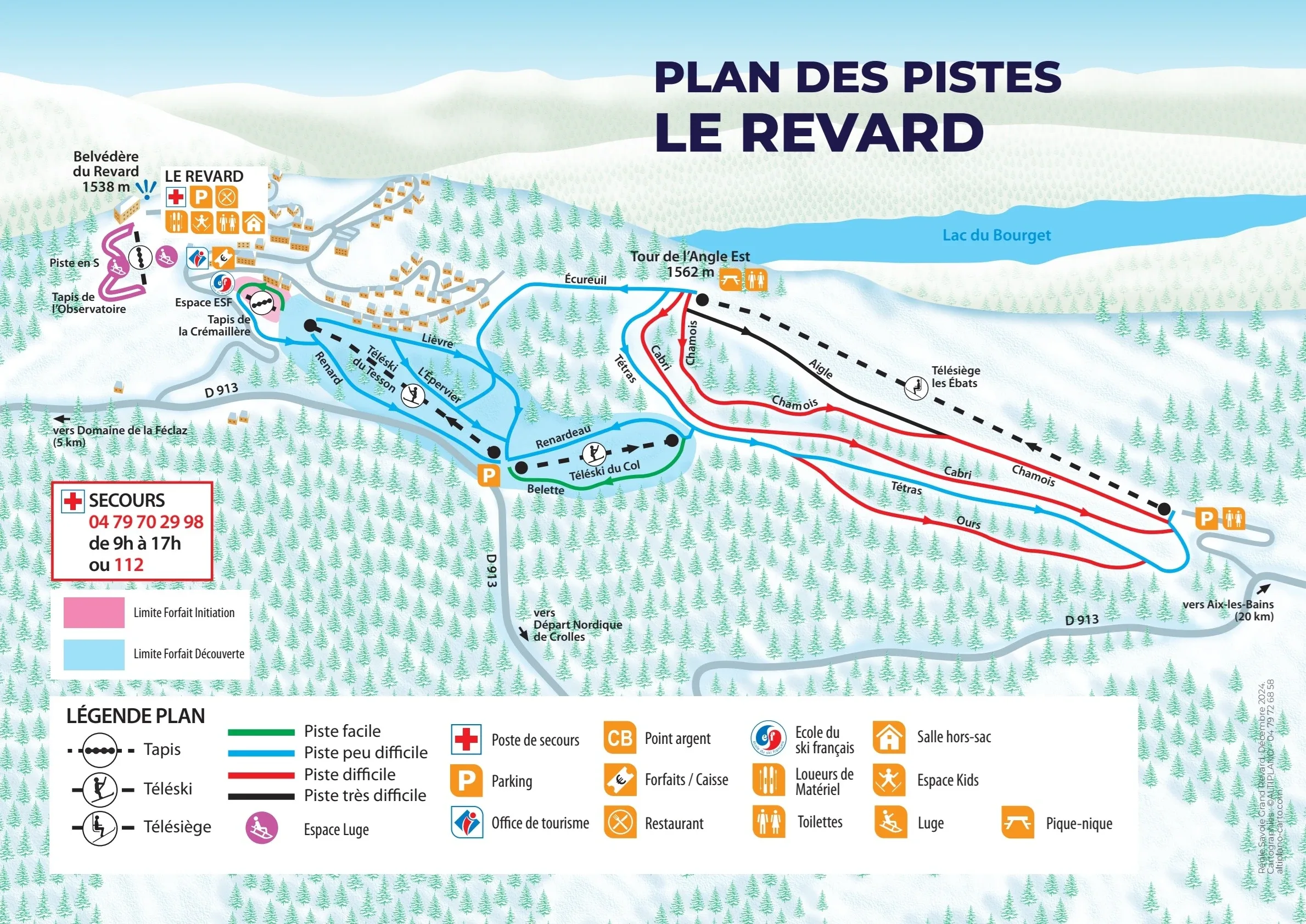 Pistenplan Le Revard 2025/26 – Übersichtskarte mit Pisten, Liften und Bergbahnen