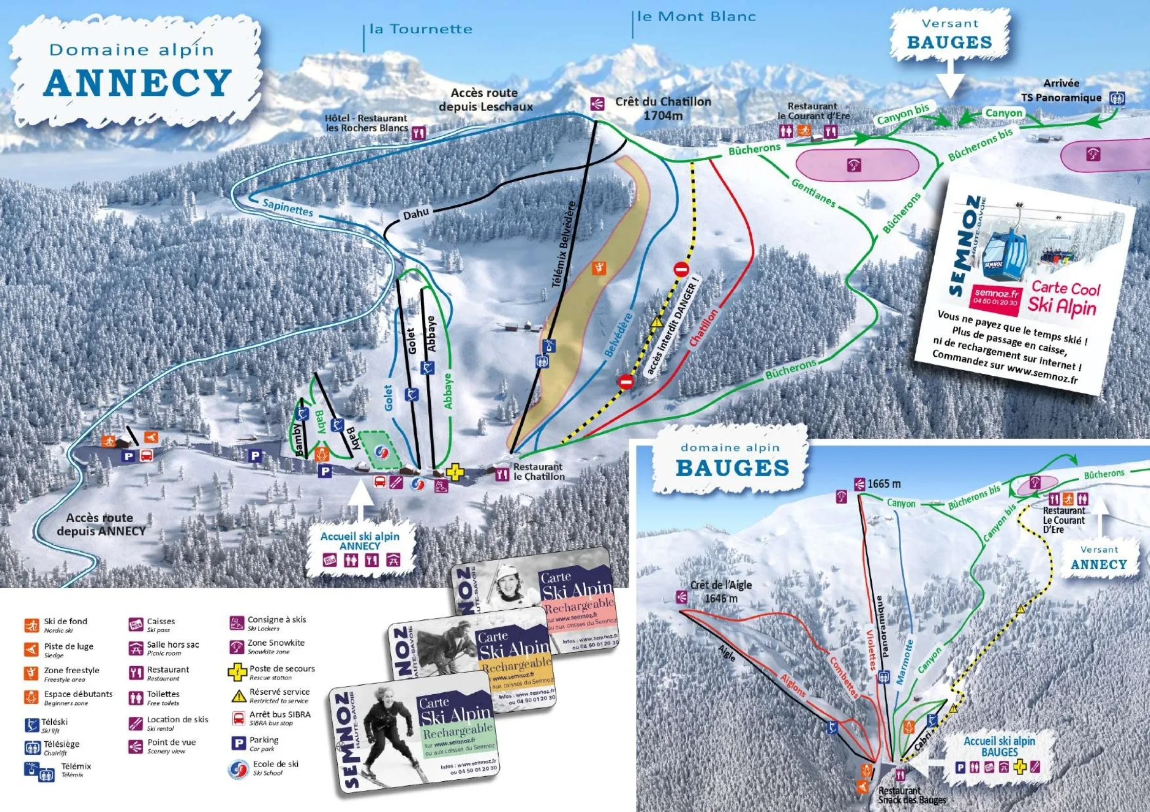 Pistenplan Le Semnoz 2025/26 – Übersichtskarte mit Pisten, Liften und Bergbahnen