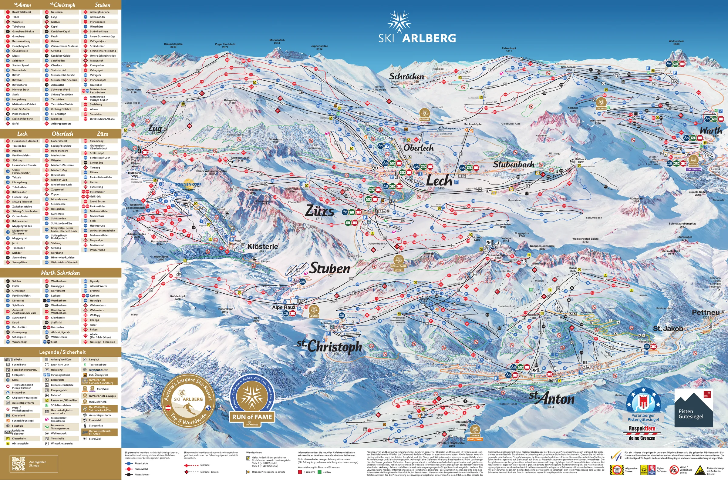 Pistenplan Lech Zürs am Arlberg 2025/26 – Übersichtskarte mit Pisten, Liften und Bergbahnen