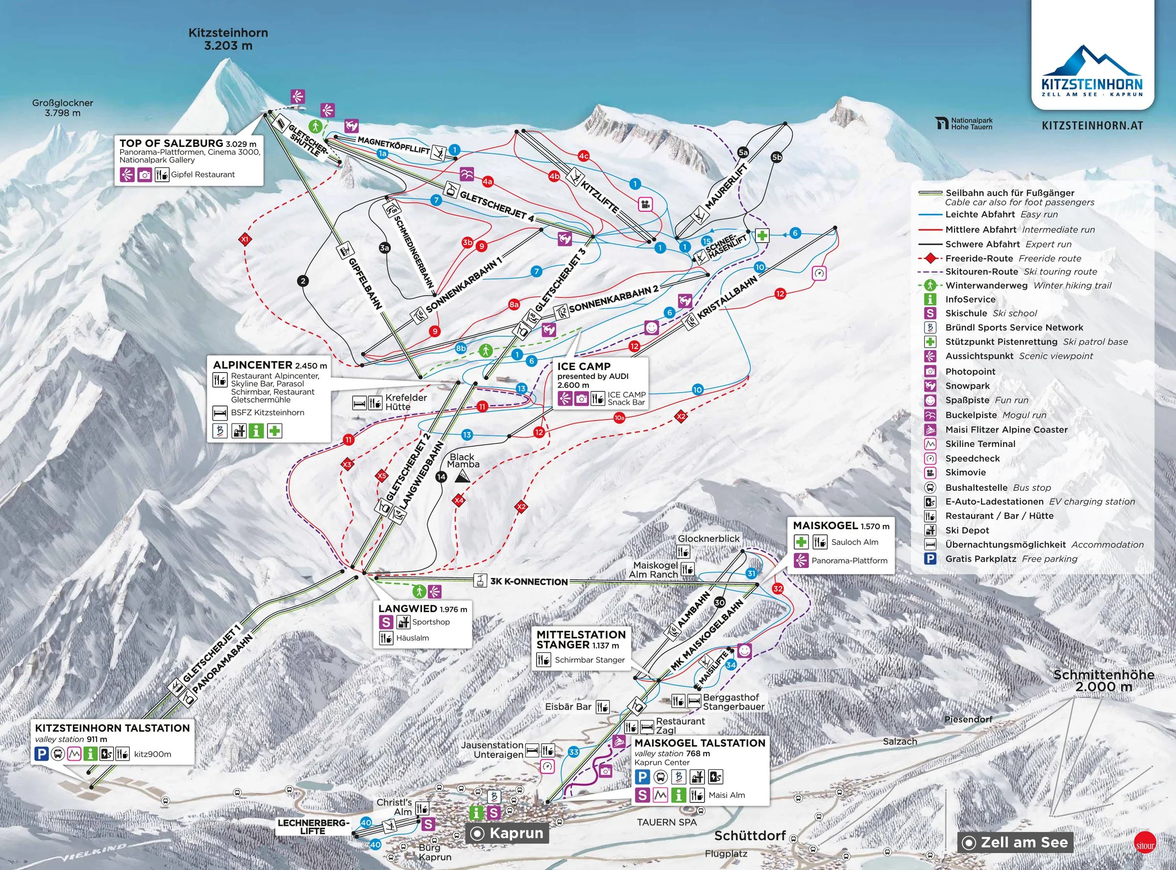 Pistenplan Lechnerberg (Kaprun) 2026/27 – Übersichtskarte mit Pisten, Liften und Bergbahnen