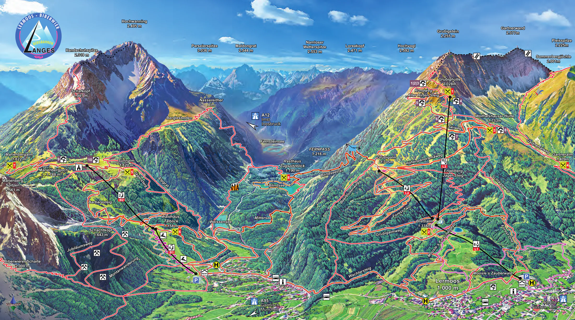 Pistenplan Lermoos – Grubigstein 2026/27 – Übersichtskarte mit Pisten, Liften und Bergbahnen