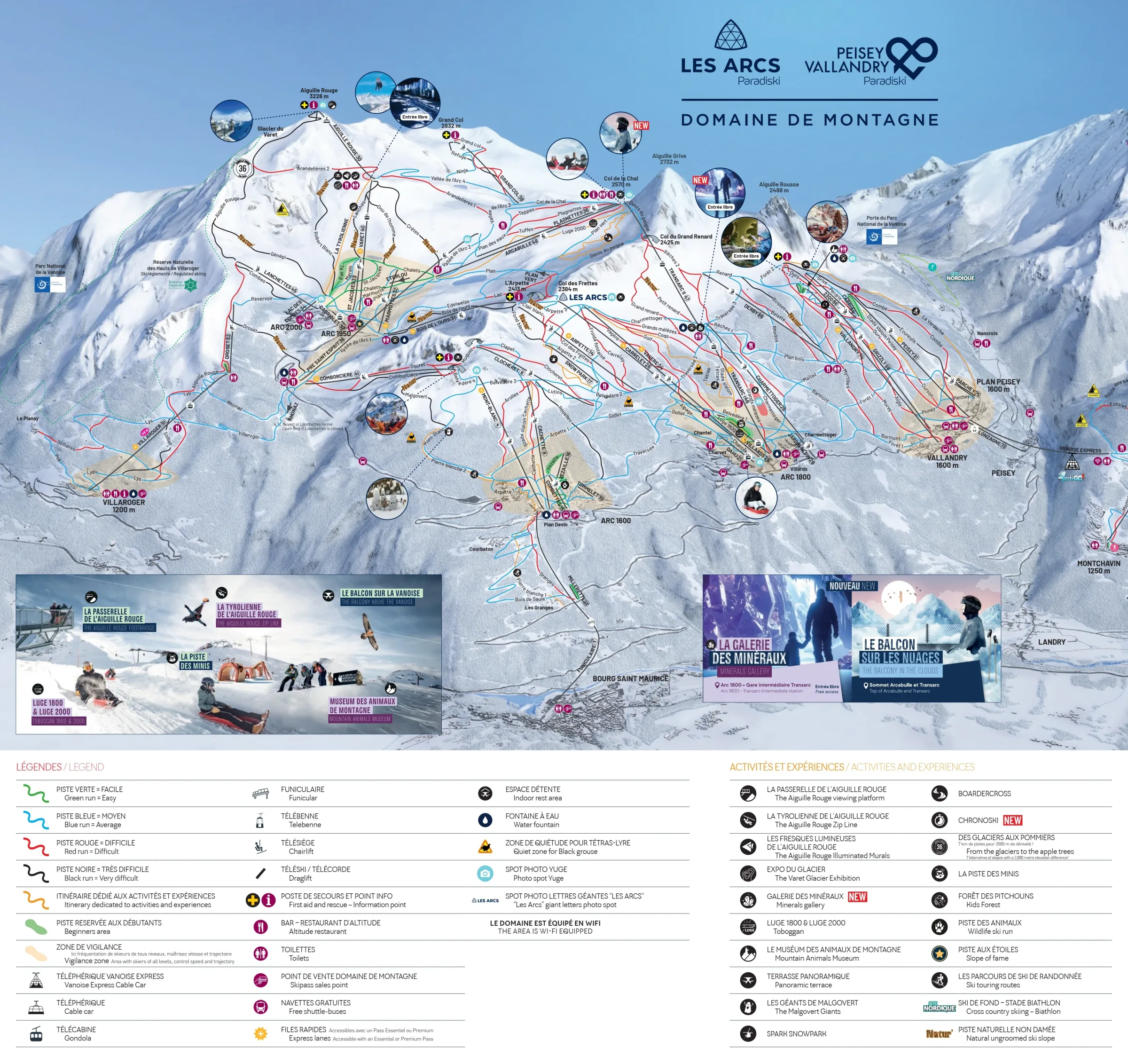 Pistenplan Les Arcs 2025/26 – Übersichtskarte mit Pisten, Liften und Bergbahnen