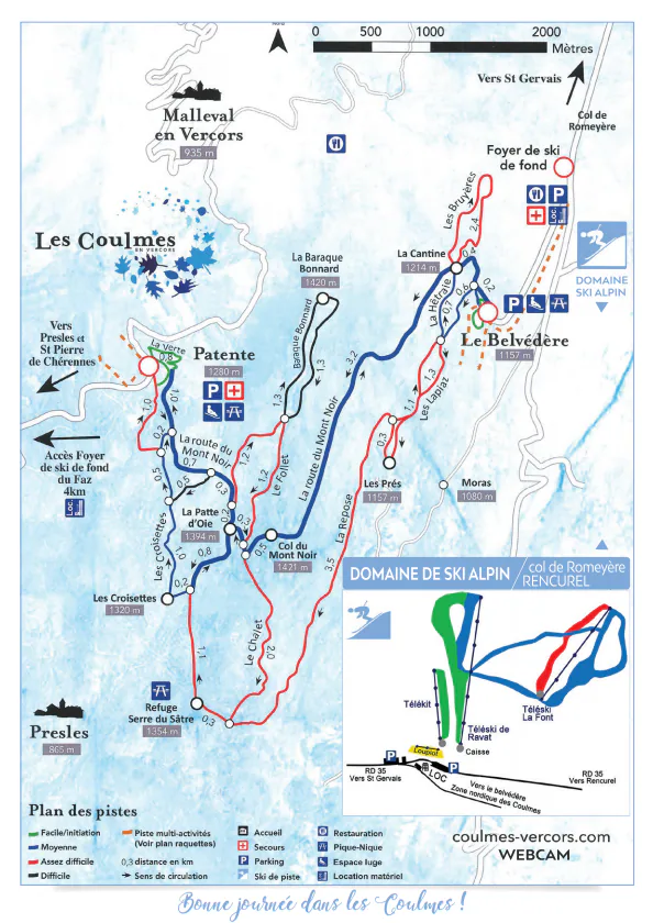 Pistenplan Les Coulmes 2025/26 – Übersichtskarte mit Pisten, Liften und Bergbahnen