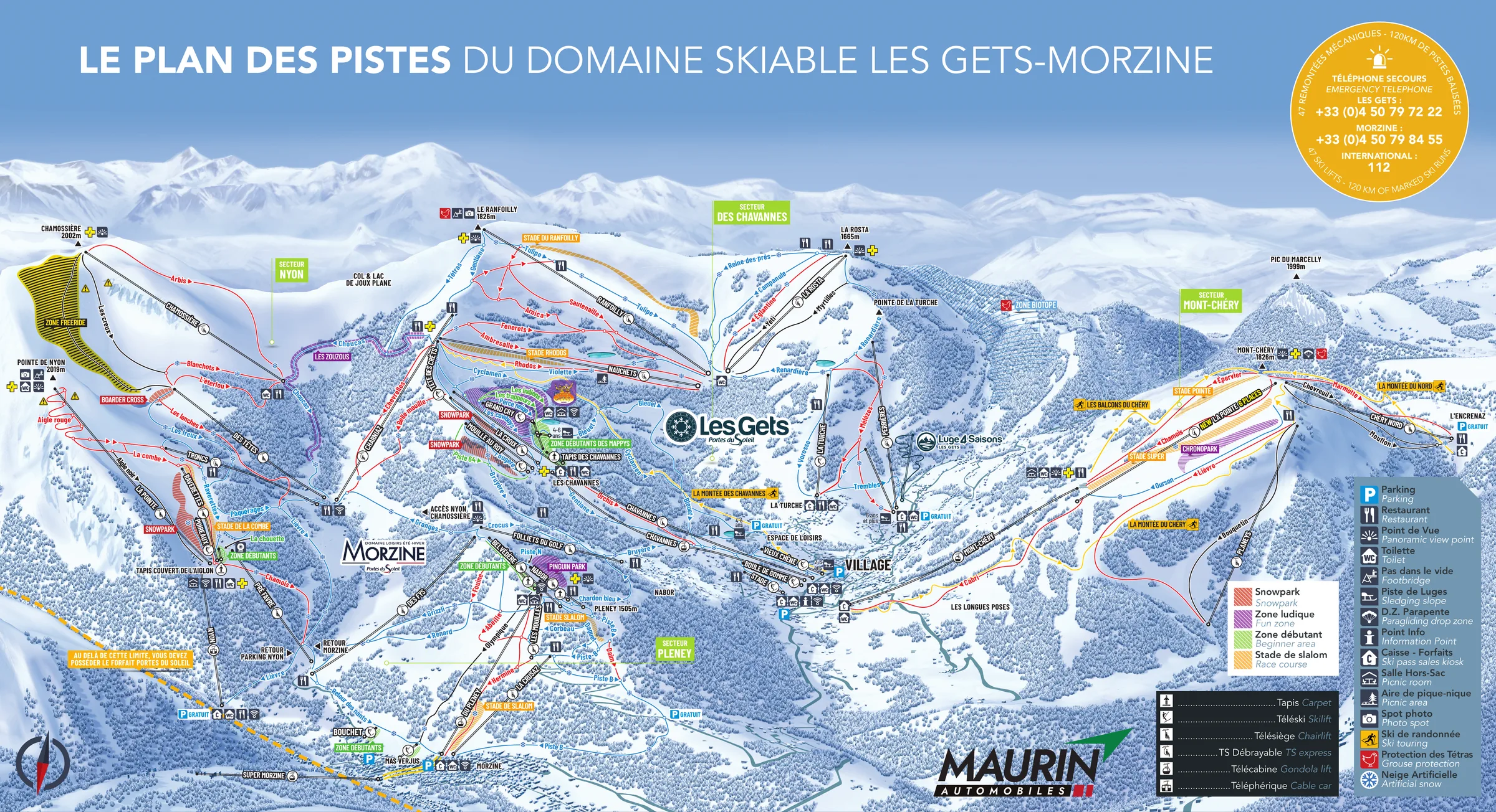 Pistenplan Les Gets - Morzine 2026/27 – Übersichtskarte mit Pisten, Liften und Bergbahnen