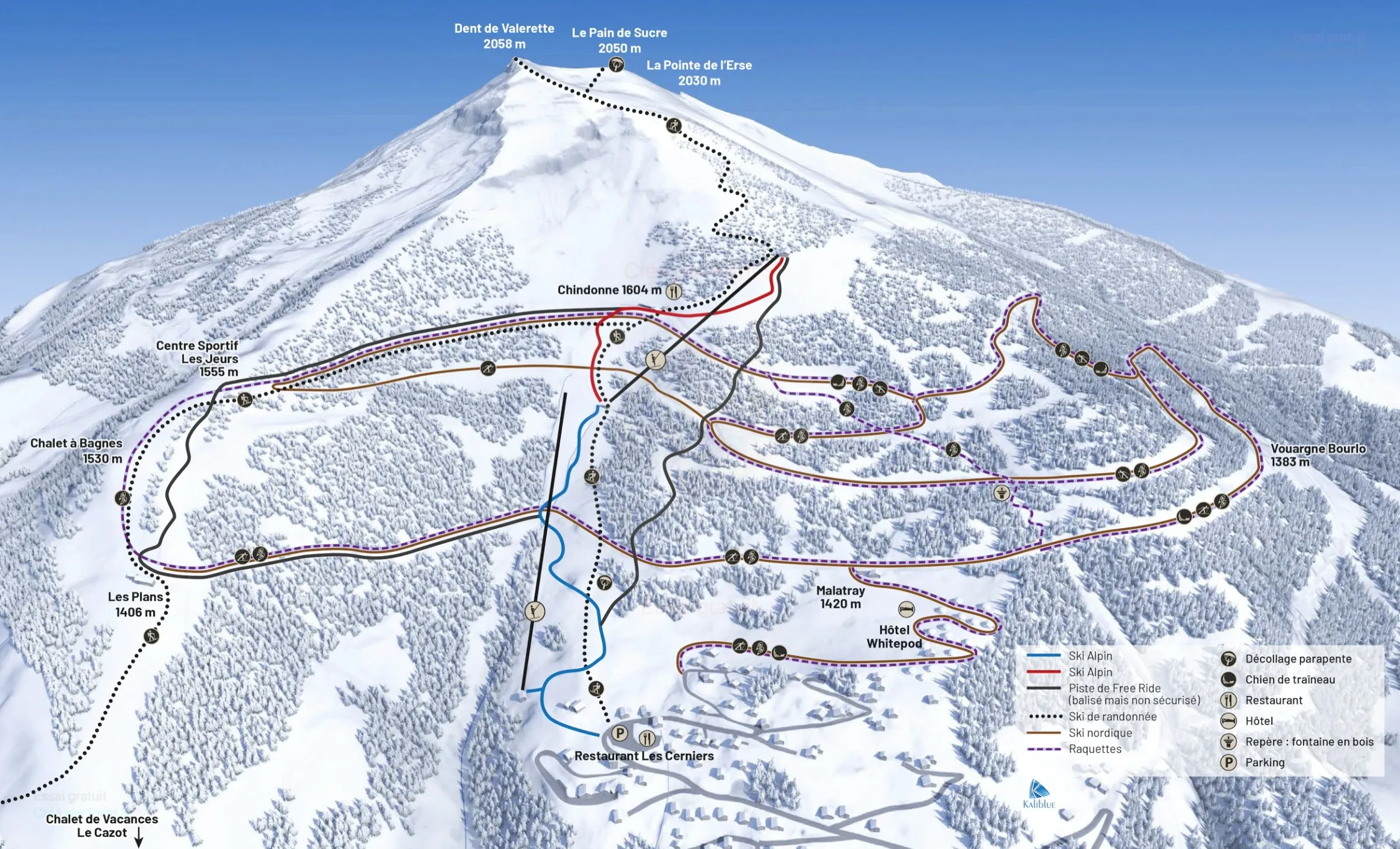 Pistenplan Les Giettes 2025/26 – Übersichtskarte mit Pisten, Liften und Bergbahnen