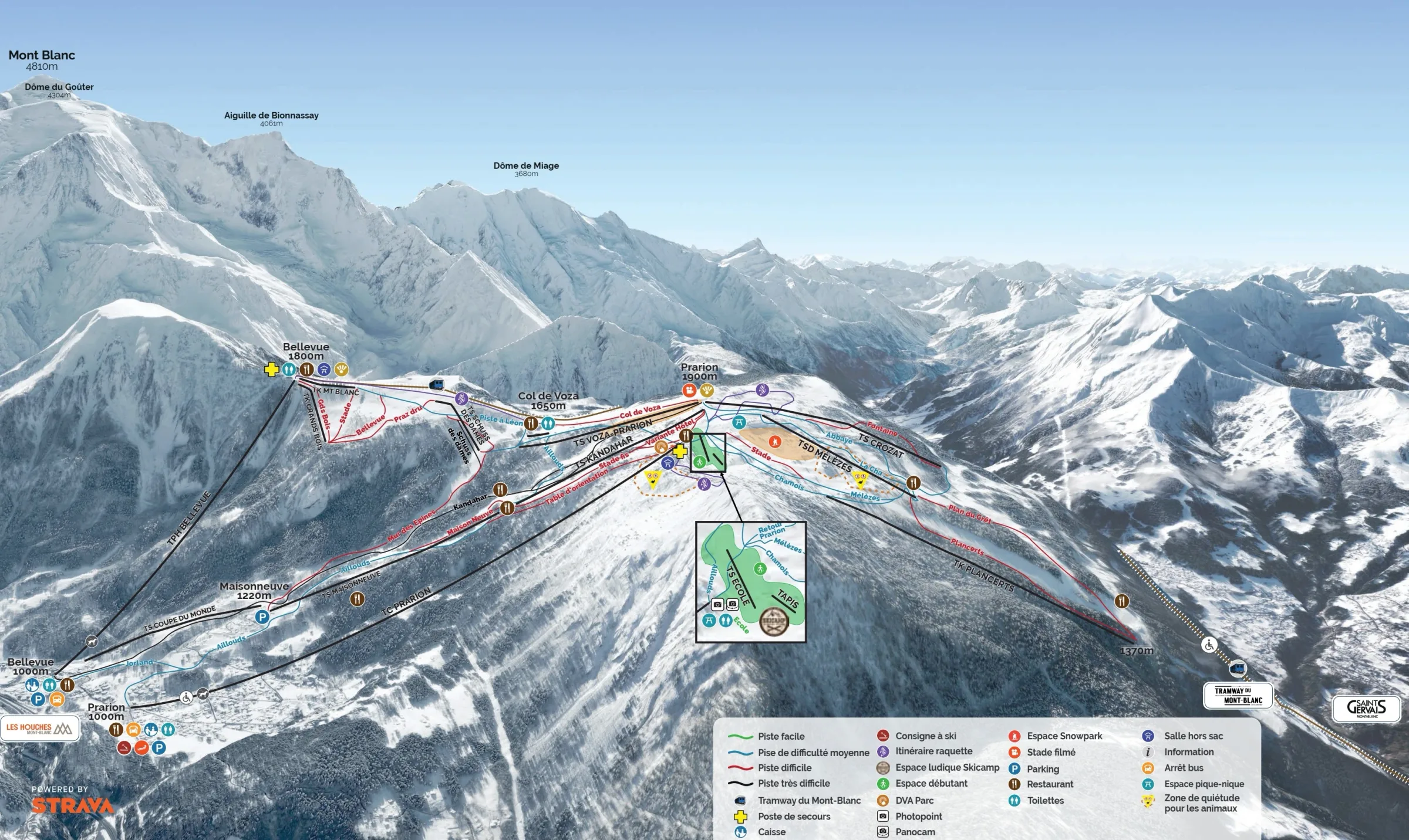 Pistenplan Les Houches - Saint-Gervais 2025/26 – Übersichtskarte mit Pisten, Liften und Bergbahnen