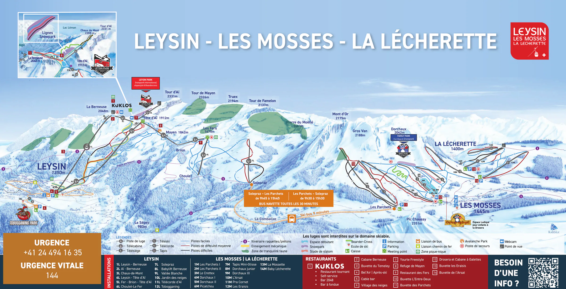 Pistenplan Les Mosses – La Lécherette 2025/26 – Übersichtskarte mit Pisten, Liften und Bergbahnen