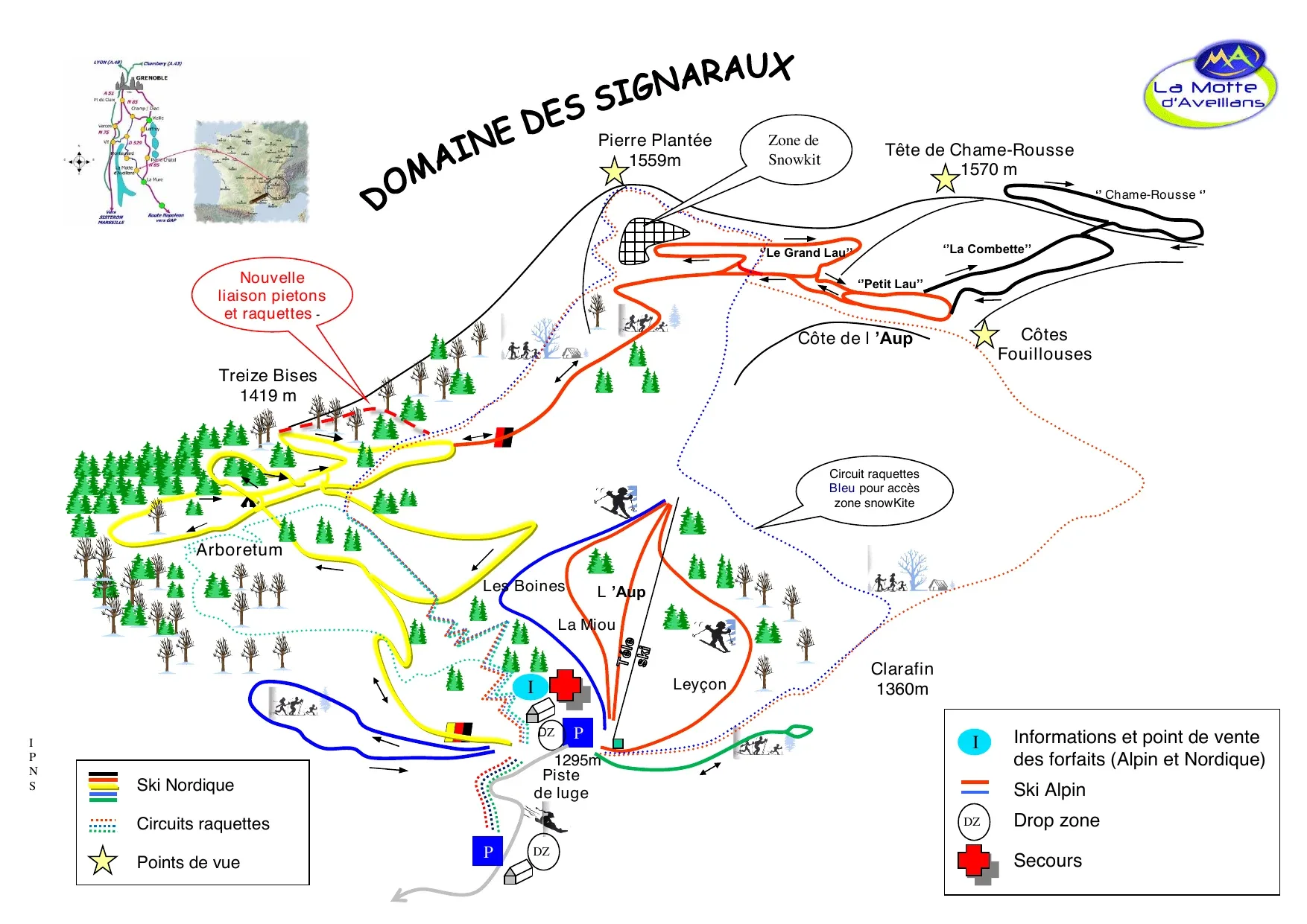 Pistenplan Les Signaraux 2025/26 – Übersichtskarte mit Pisten, Liften und Bergbahnen