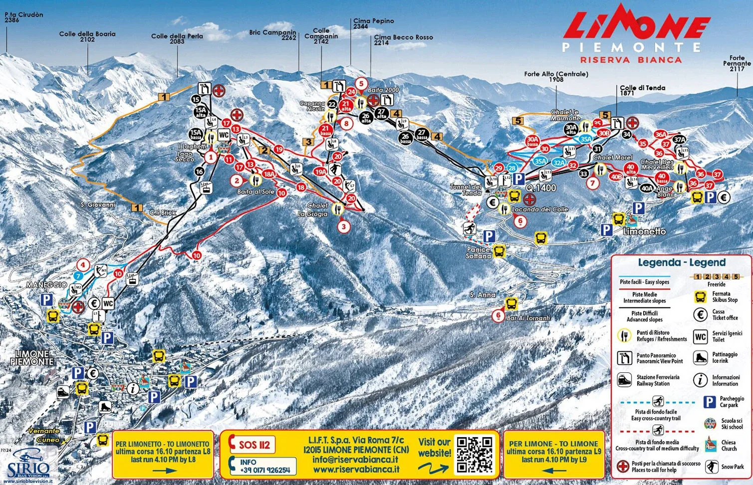Pistenplan Limone Piemonte 2025/26 – Übersichtskarte mit Pisten, Liften und Bergbahnen