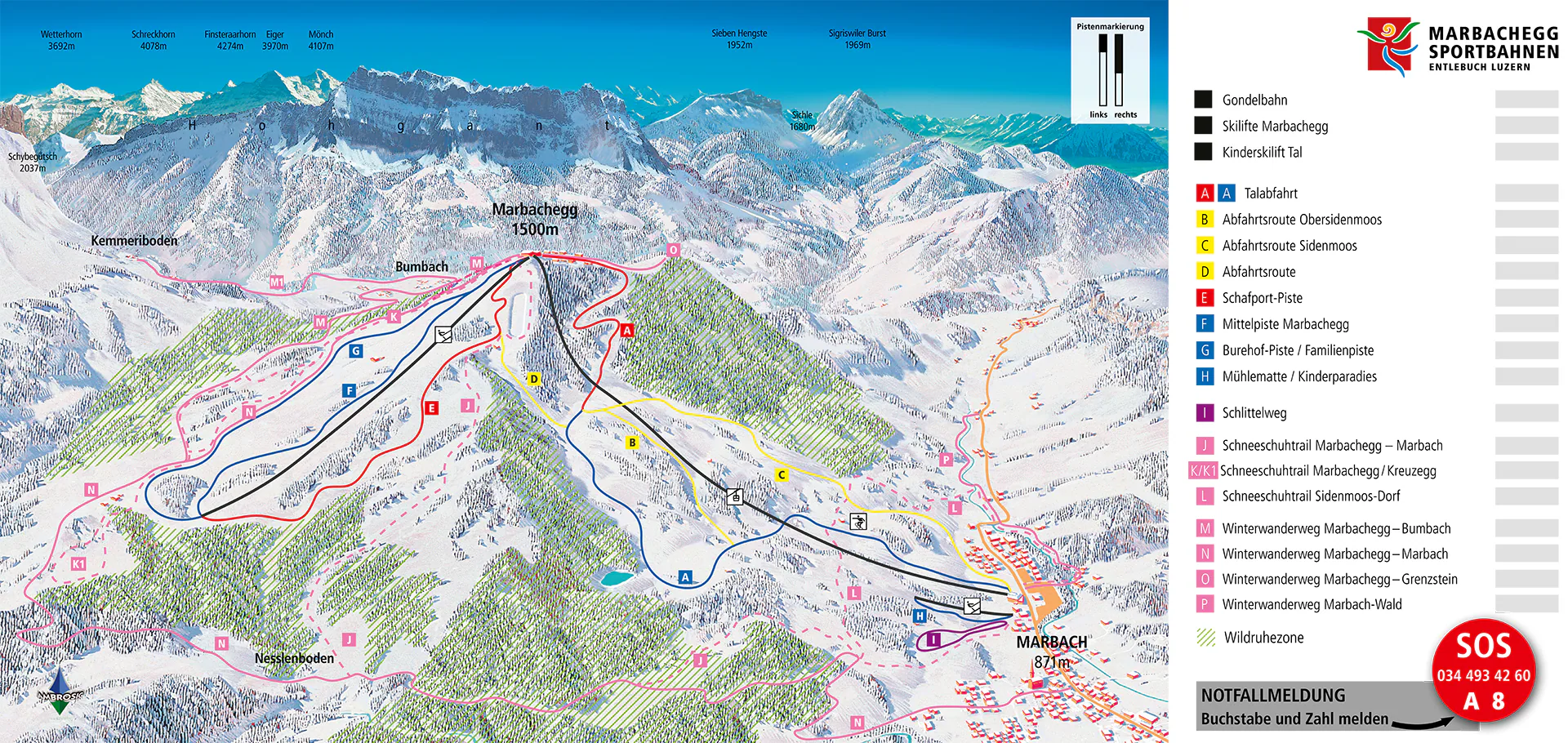 Pistenplan Marbachegg 2025/26 – Übersichtskarte mit Pisten, Liften und Bergbahnen