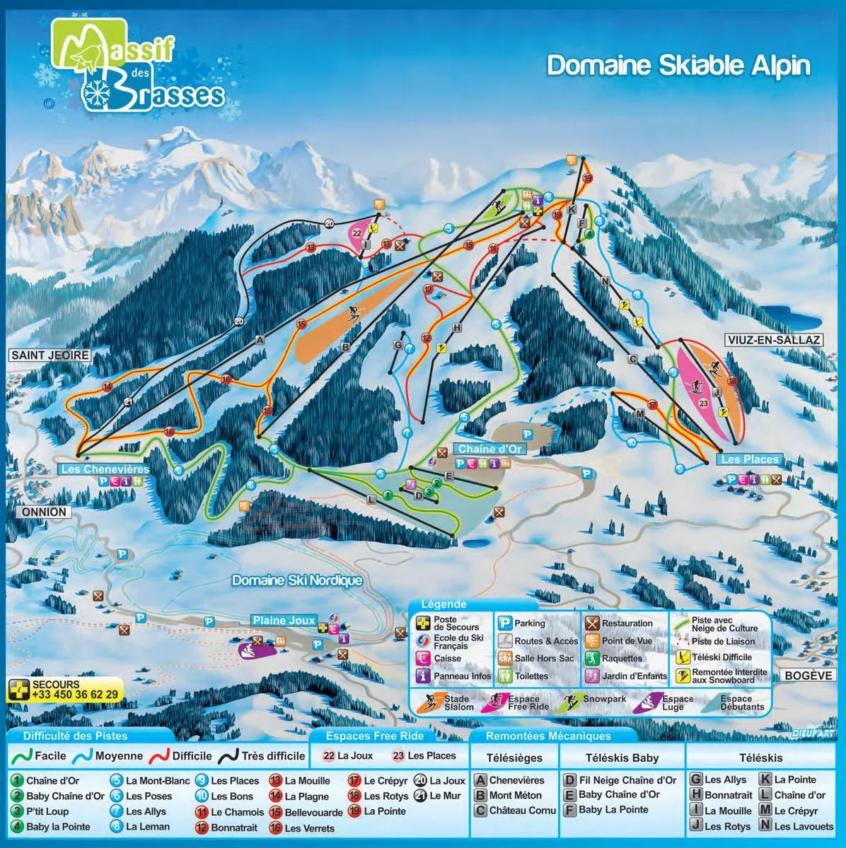 Pistenplan Massif des Brasses 2025/26 – Übersichtskarte mit Pisten, Liften und Bergbahnen